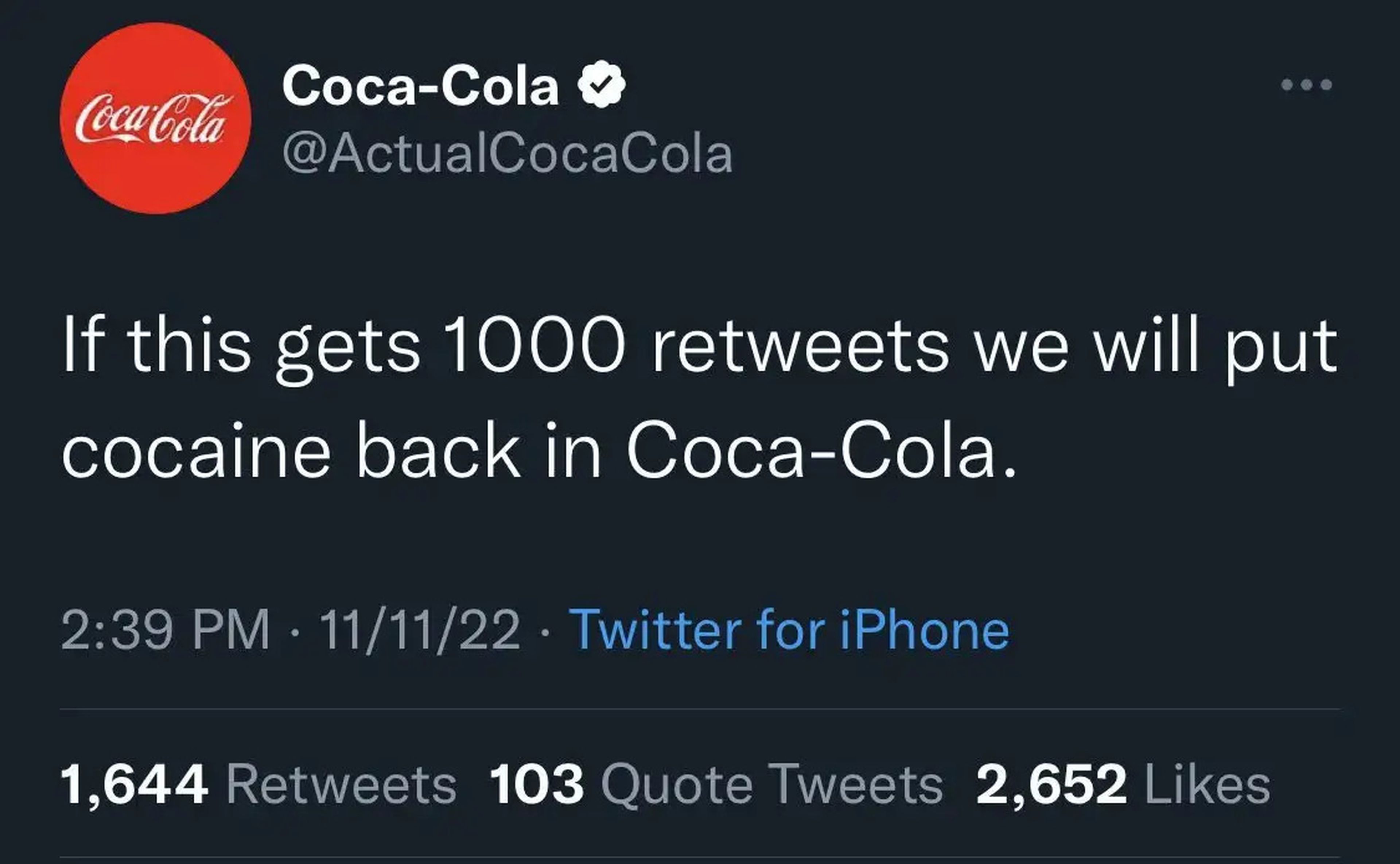 Tweet from Coca-Cola impersonator