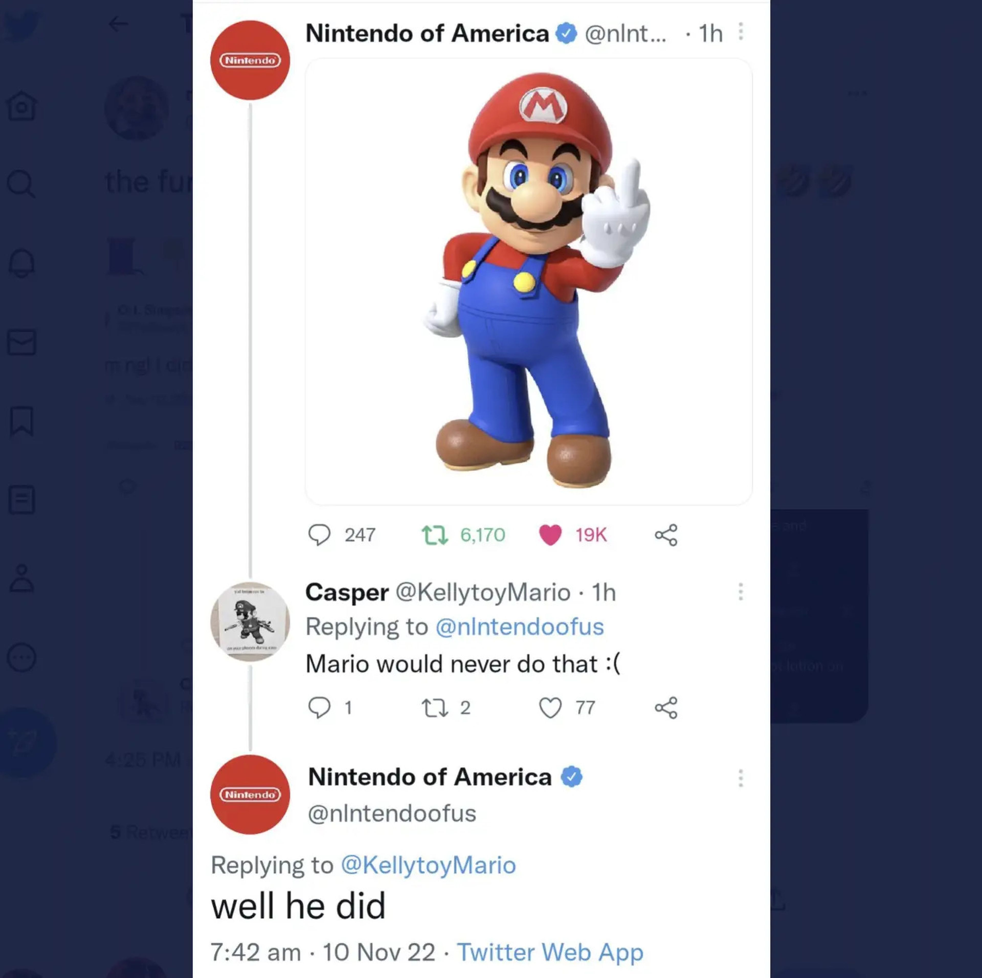 Tweet from Nintendo impersonator