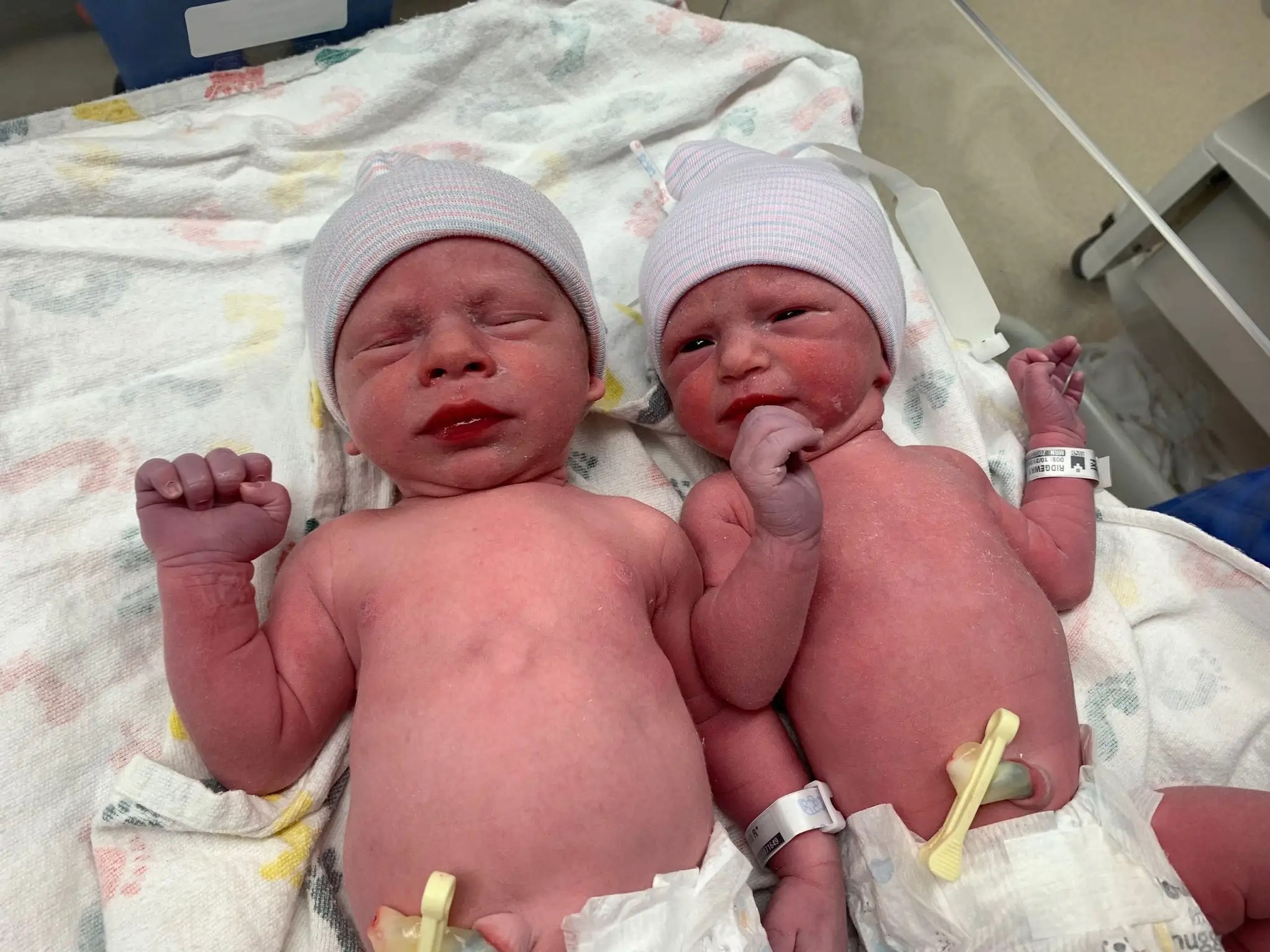 Twins Timothy and Lydia Ridgeway pictured soon after their birth on October 31, 2022