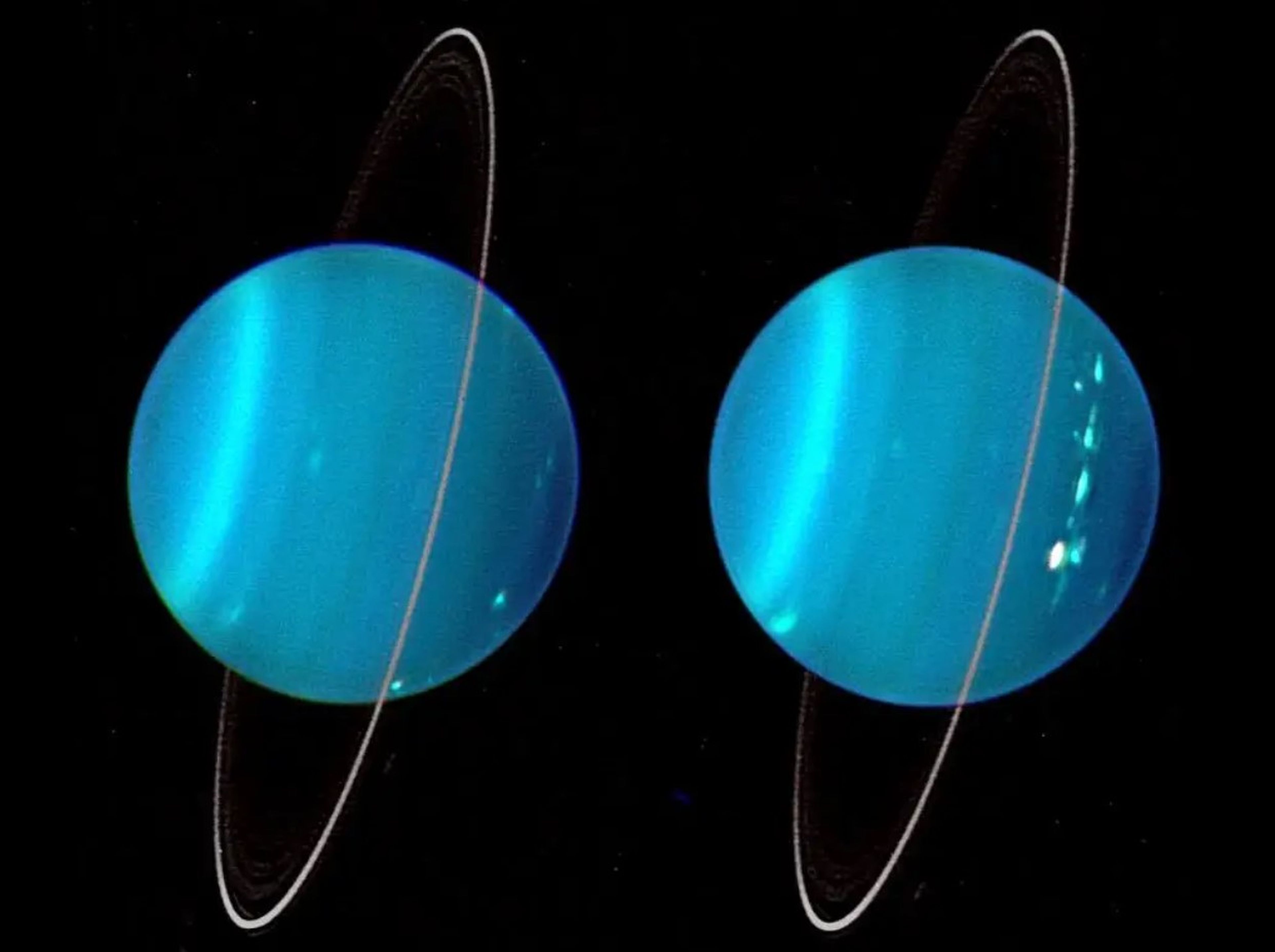 Vista infrarroja de Urano durante 2 días en julio de 2004.