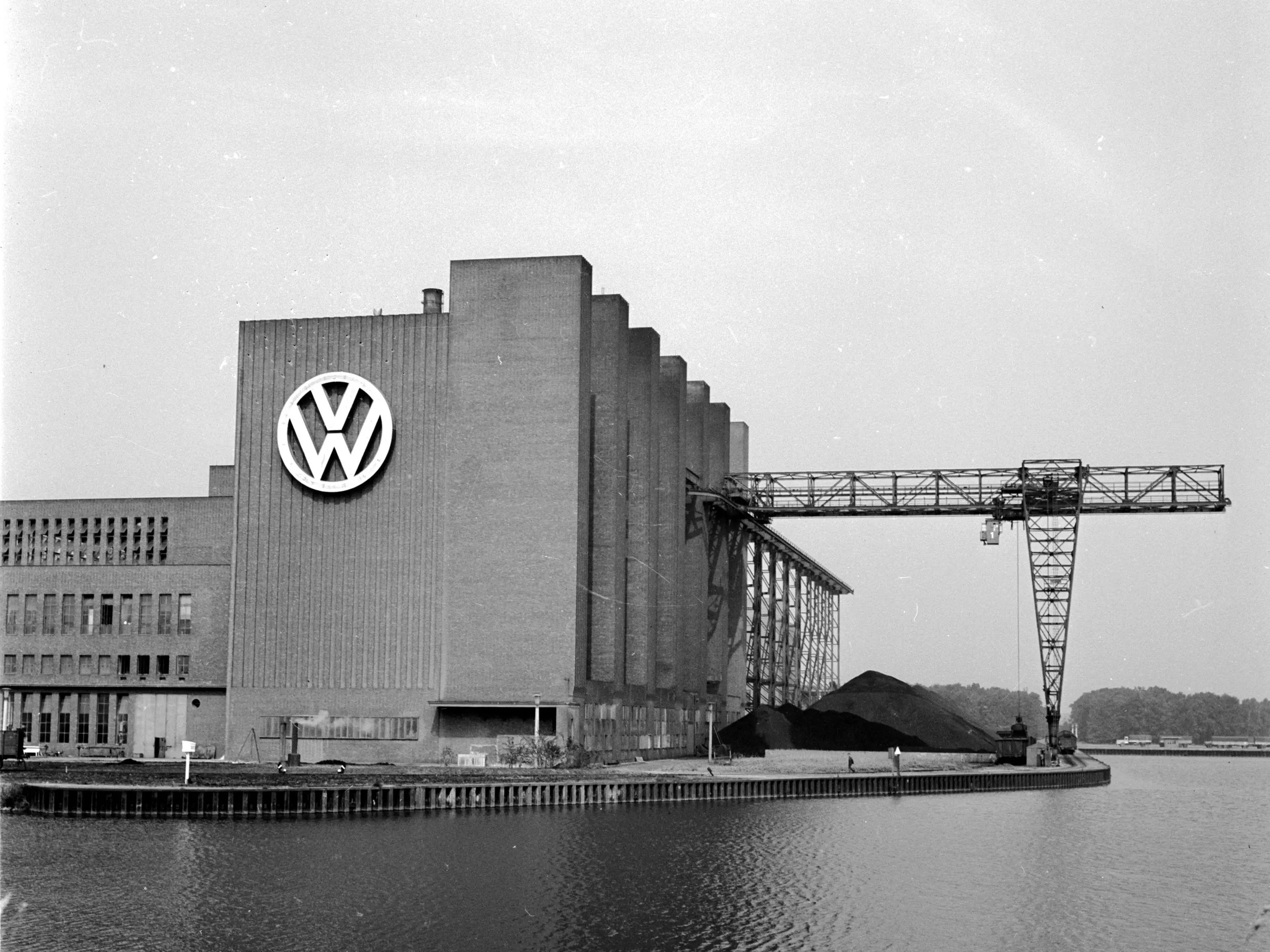 The Volkswagen factory in Wolfsburg, Germany circa 1945.