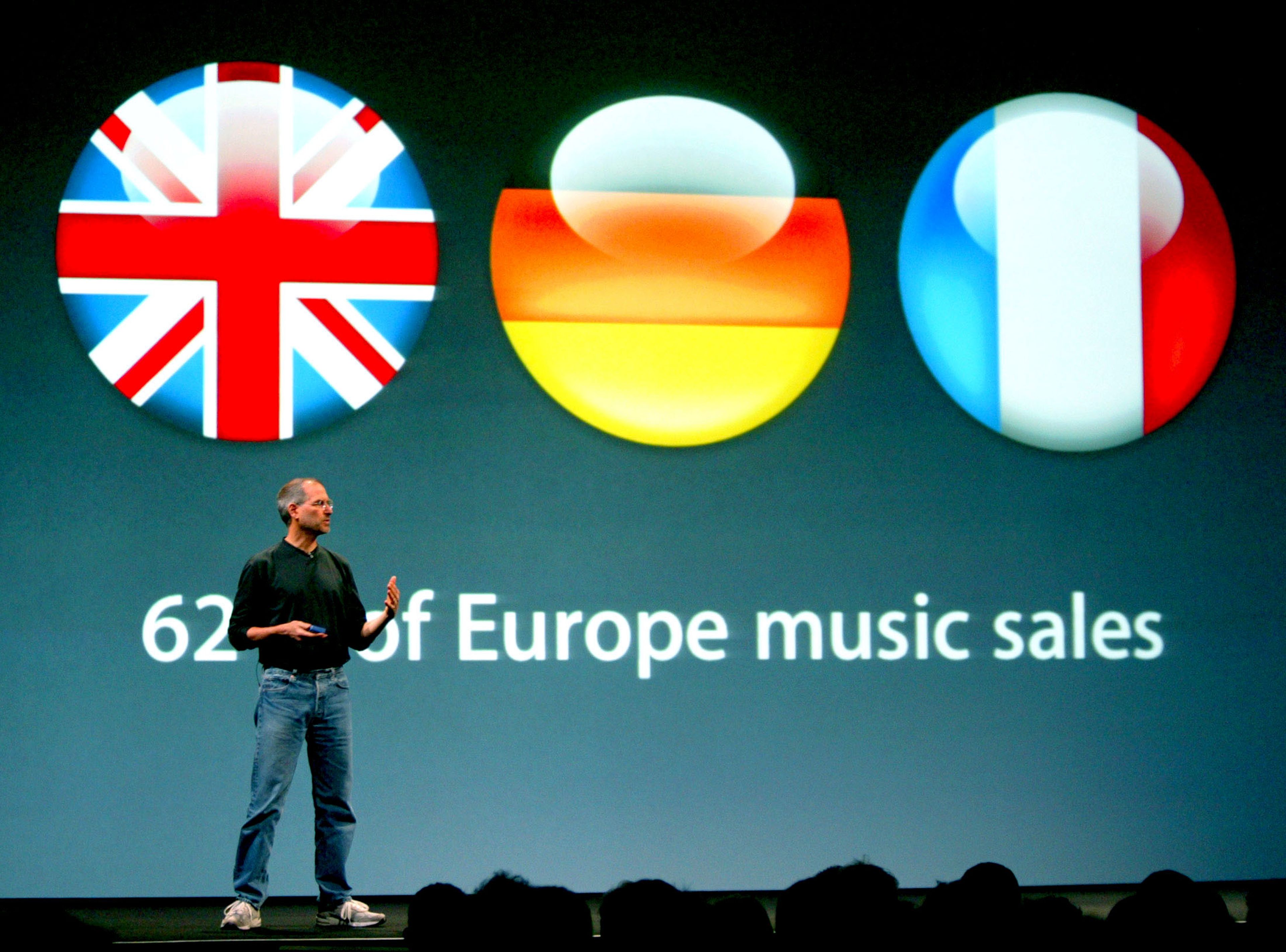 Steve Jobs hace balance de iTunes Music Store en una conferencia celebrada en 2004.
