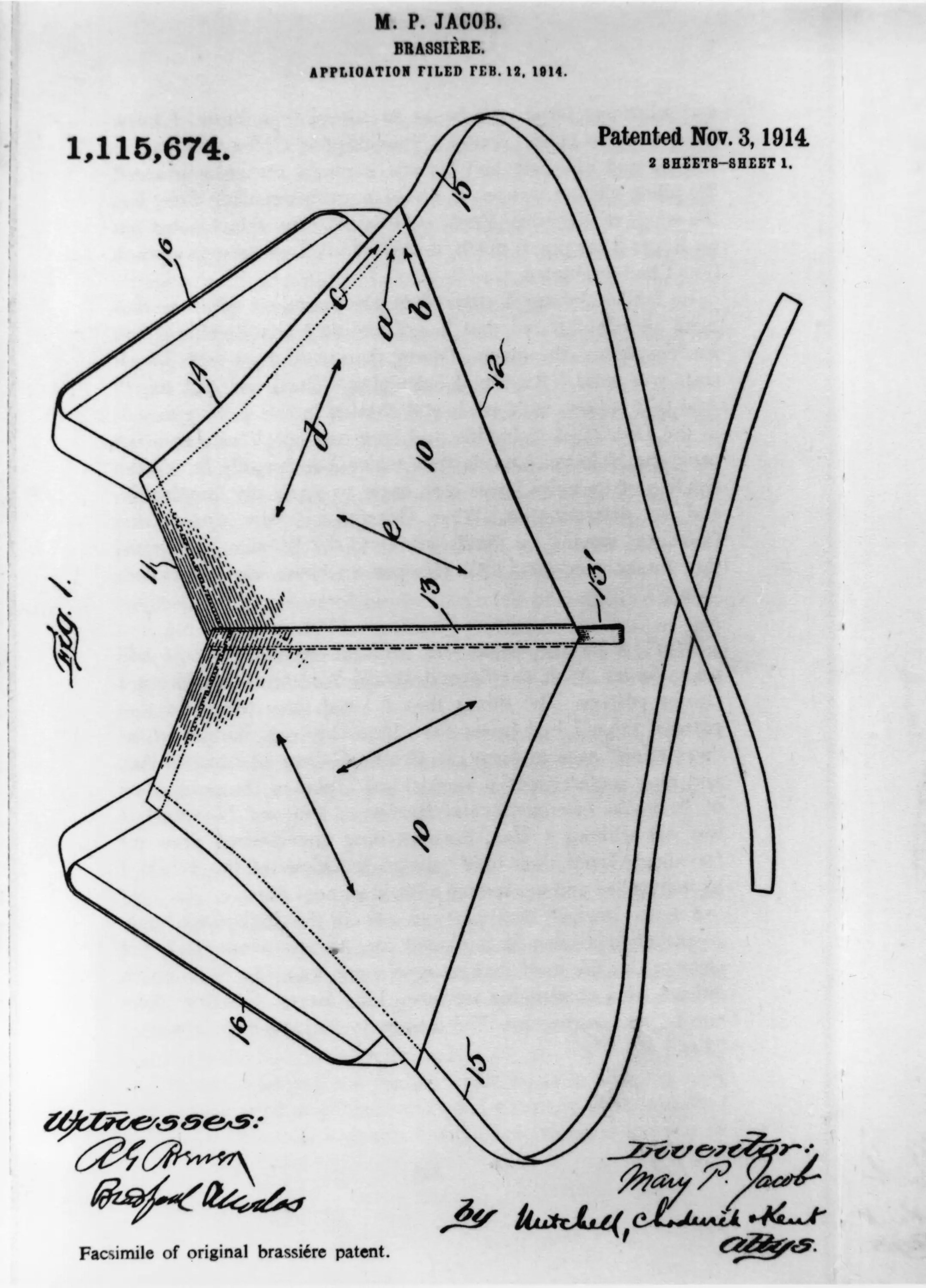 Una copia de la primera patente del sostén moderno presentada en 1914 por Mary Phelps Jacob