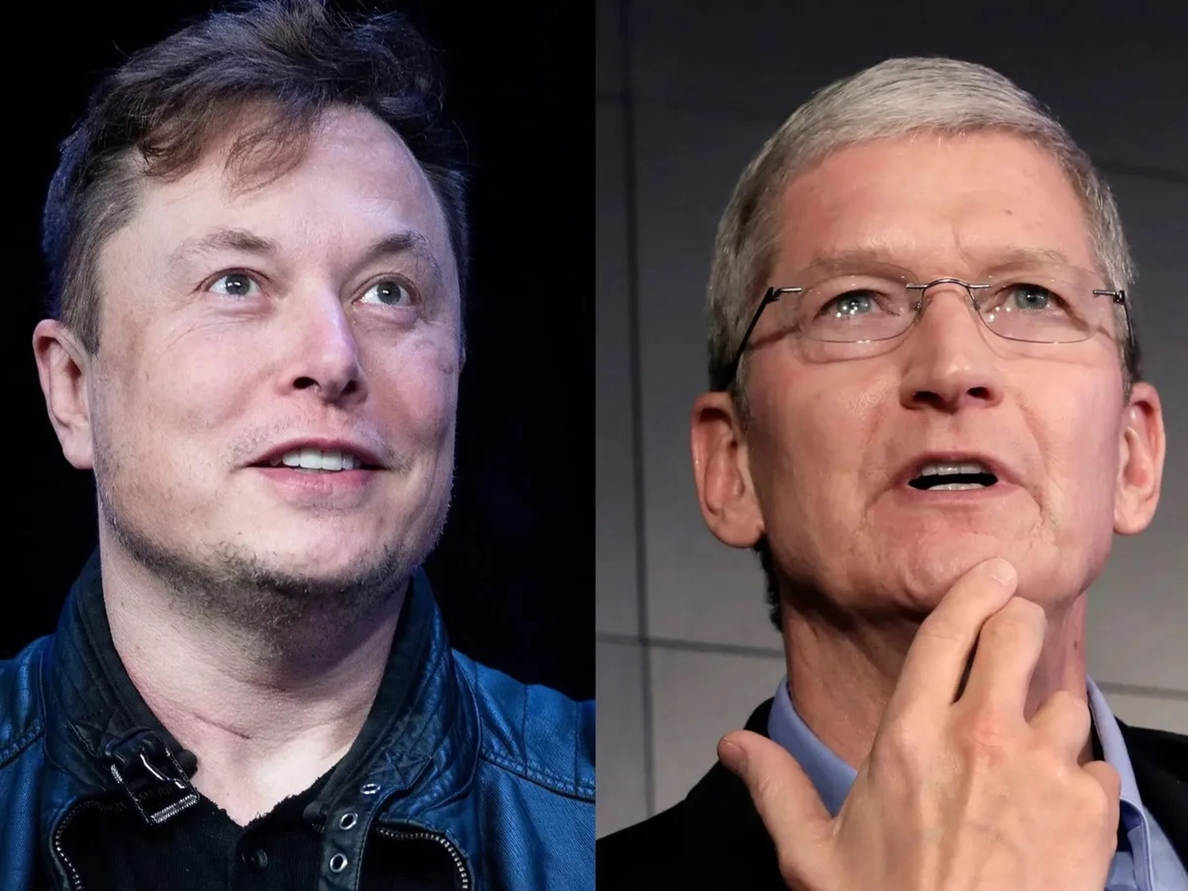 Elon Musk, CEO de Tesla (izquierda) y Tim Cook, CEO de Apple (derecha).