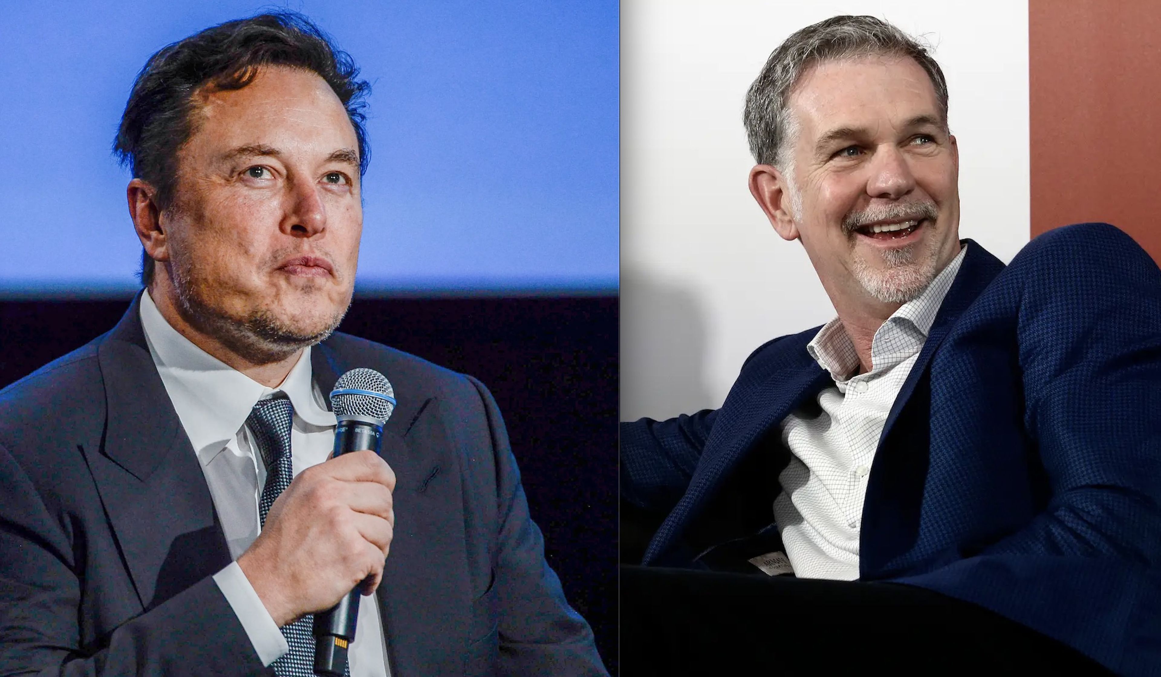 Elon Musk, CEO de Tesla y Twitter, (izquierda) y Reed Hastings, CEO de NEtflix (derecha).