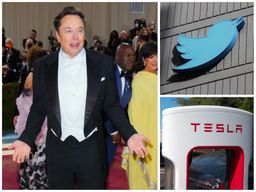 Composición de Elon Musk con los logotipos de Twitter y Tesla.