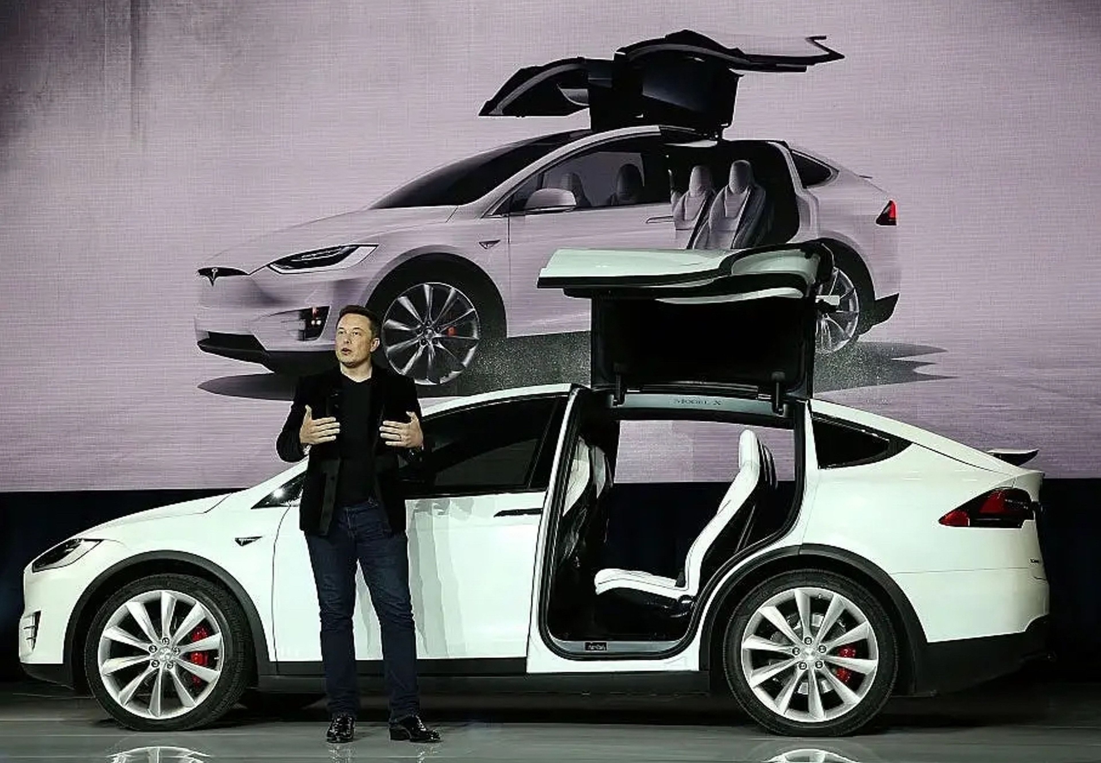 Elon Musk enfrente de un Tesla. 