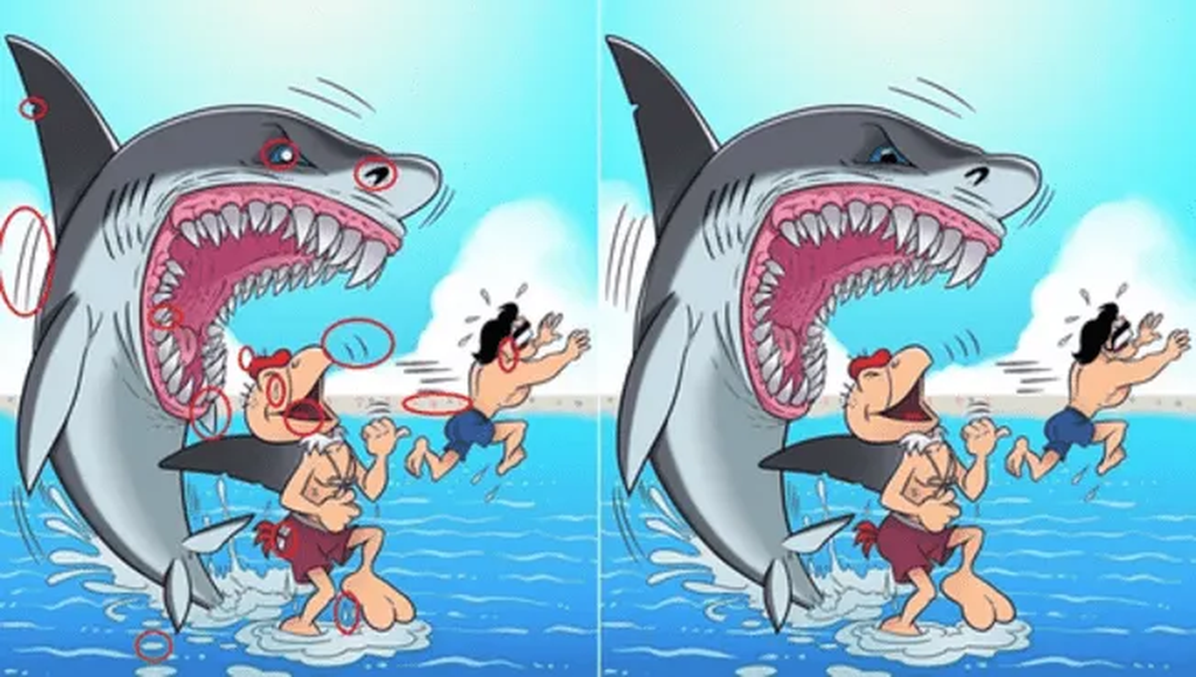 encuentra las diferencias entre las imágenes con tiburones solución