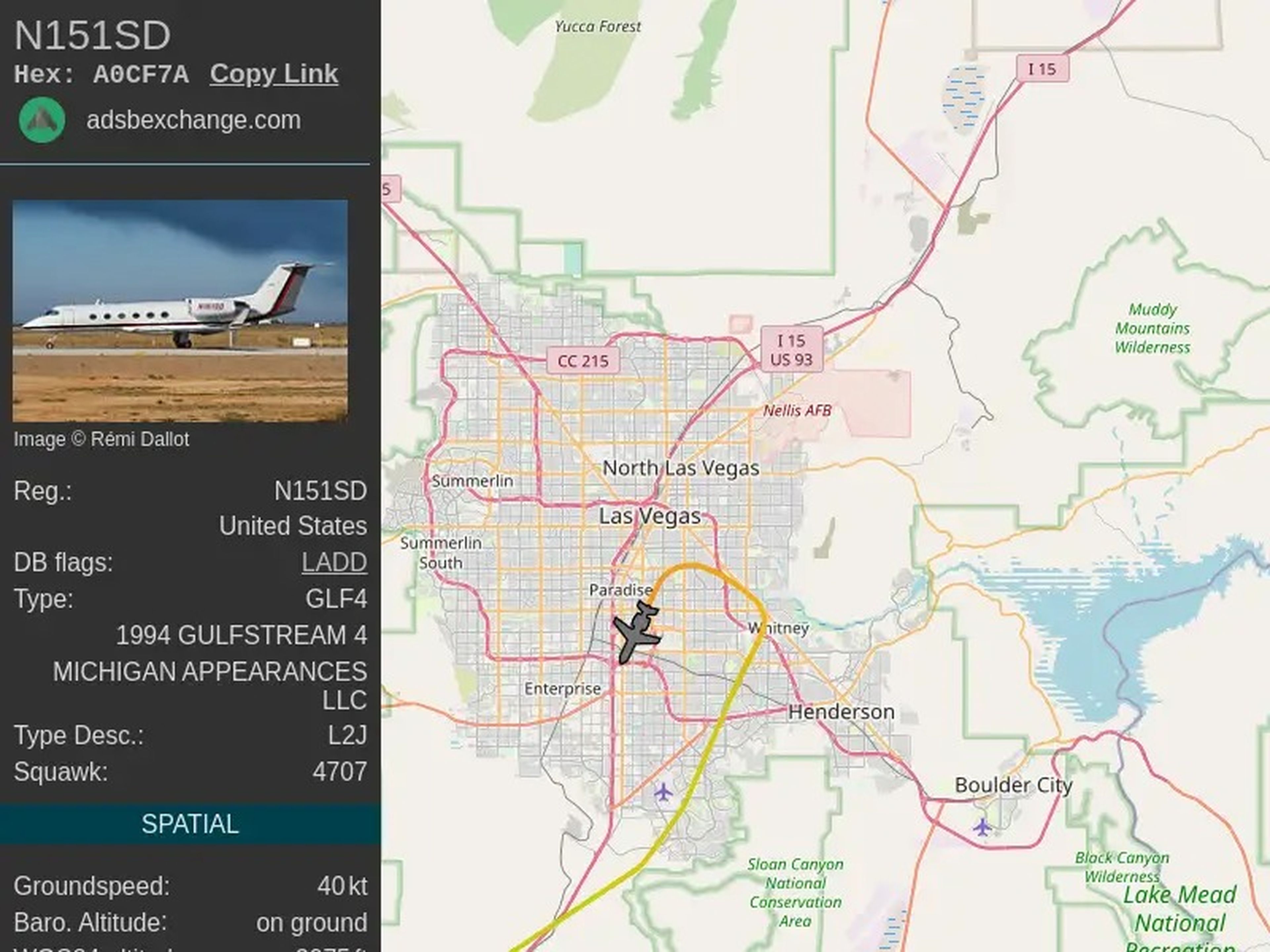 Floyd Mayweather's jet landing in Las Vegas on October 31.