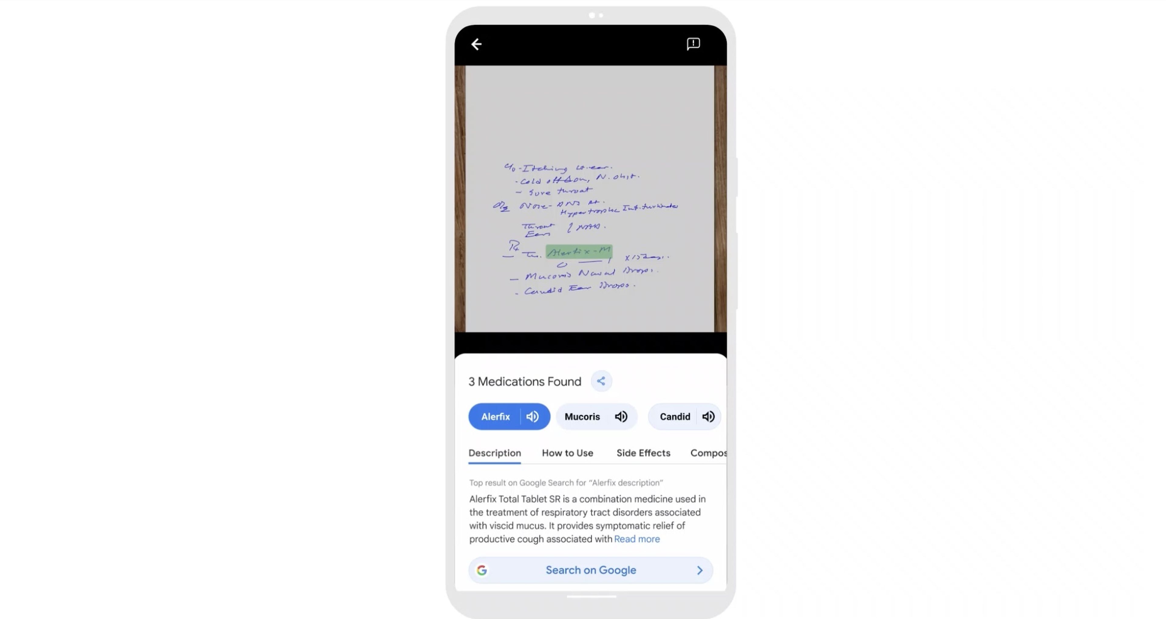 Google utiliza IA para traducir la letra de médico. 