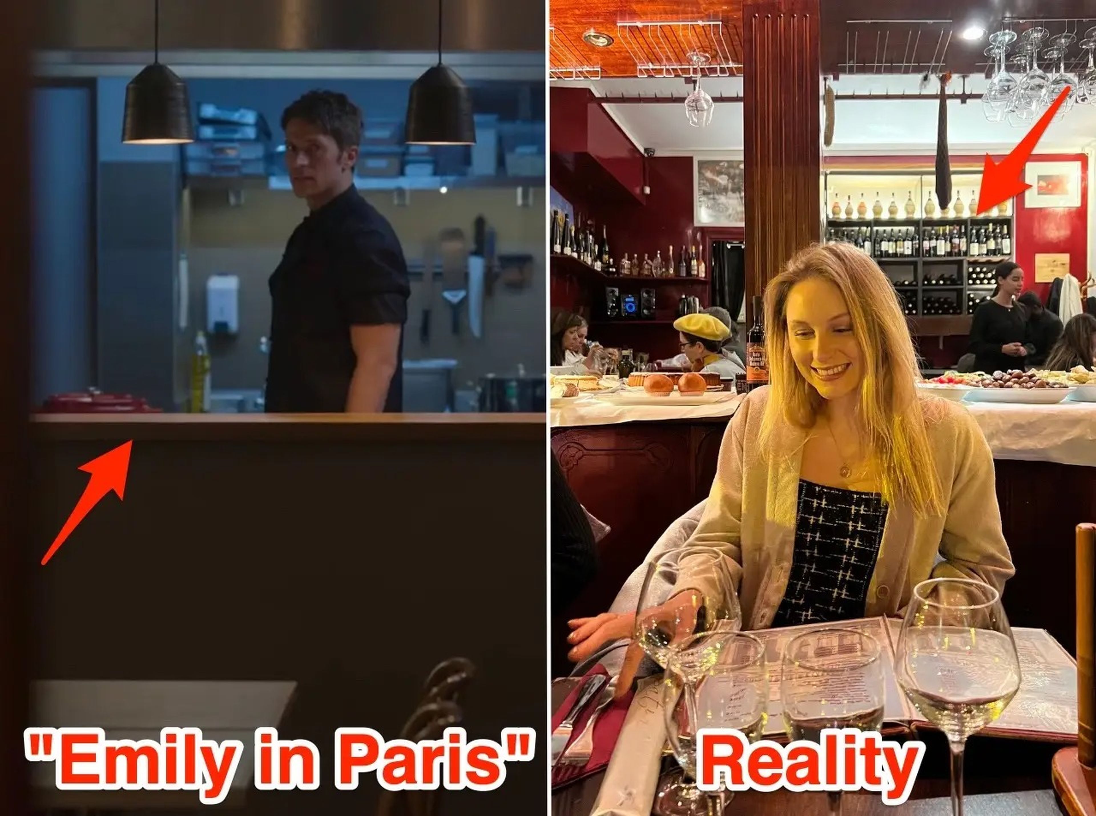 El interior del restaurante, en la serie y en la realidad.