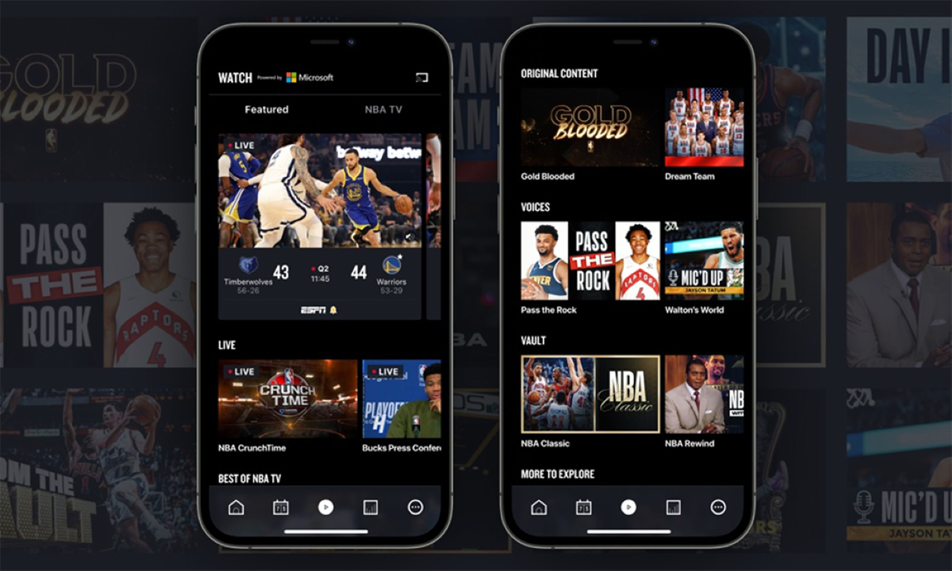 Interfaz de la app de la NBA