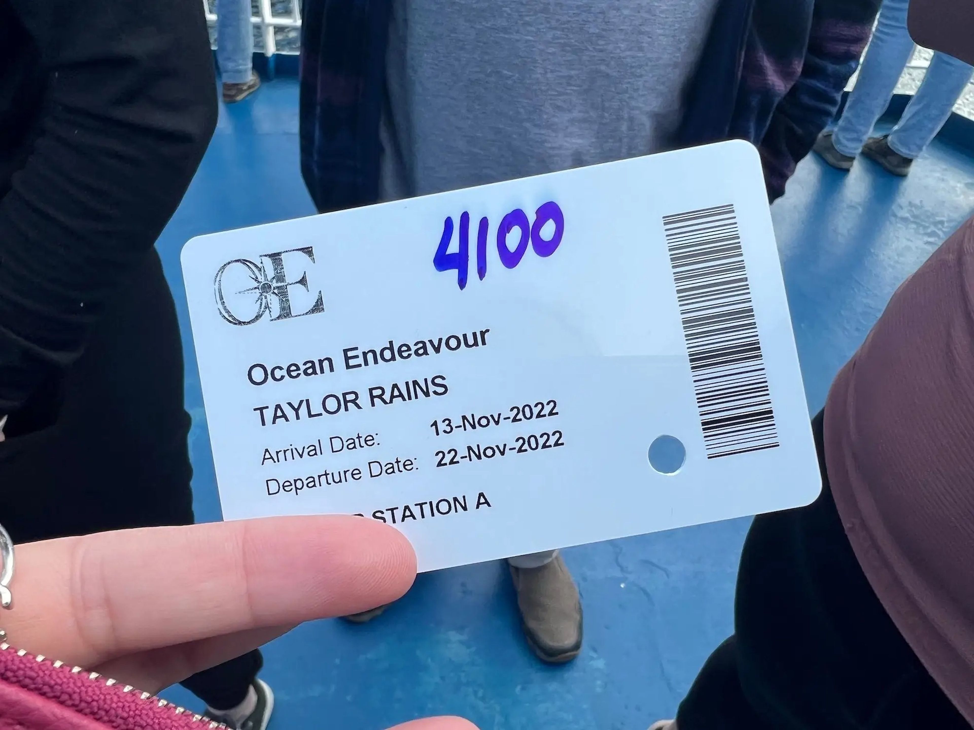 My cabin key on the Ocean Endeavour.