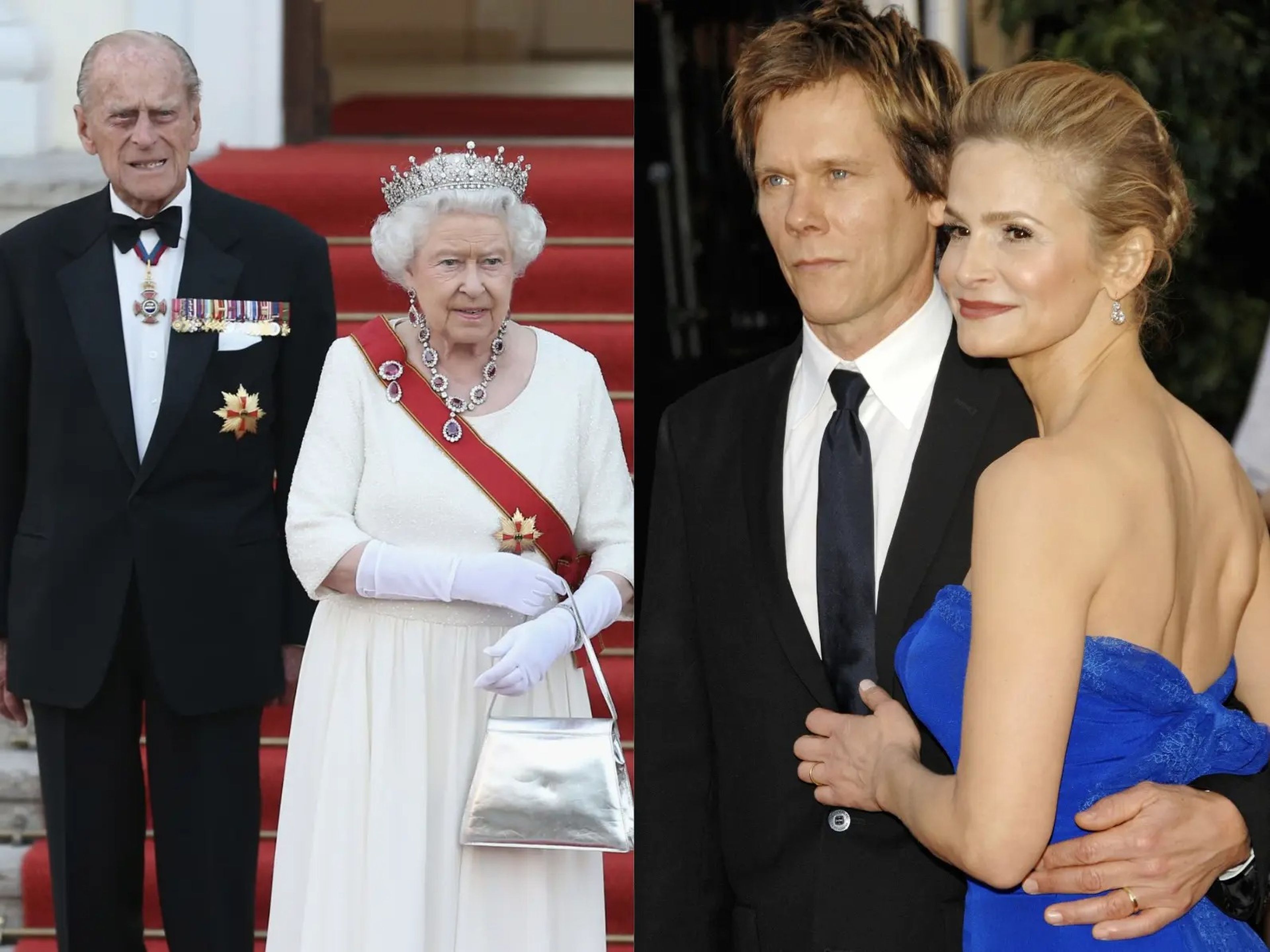 Reina Isabel II y el Príncipe Felipe; Kevin Bacon y Kyra Sedgwick.