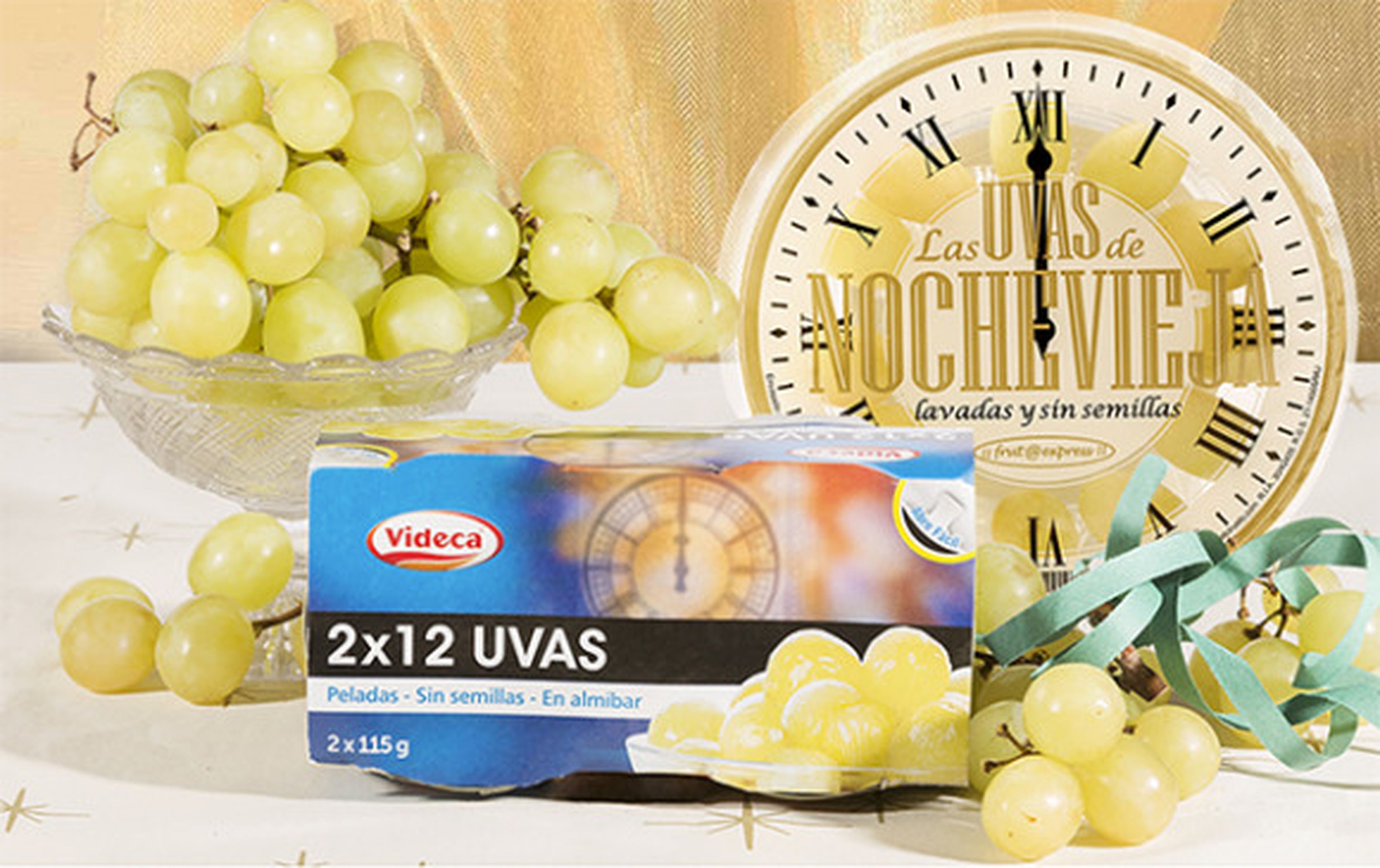 Uva en almíbar pelada y sin semilla: 1,90 euros las 2 latas de 12 uvas.