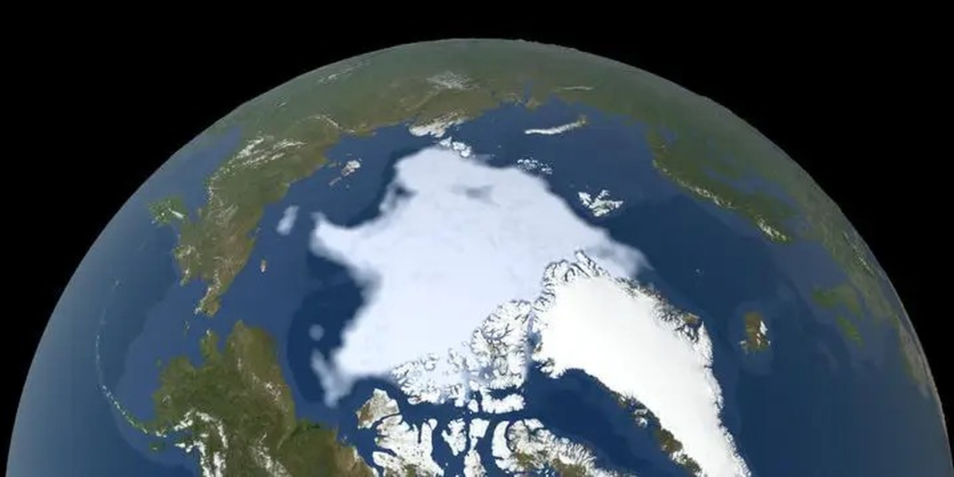 Animación del tamaño mínimo del hielo marino ártico medido cada año desde 1979. 