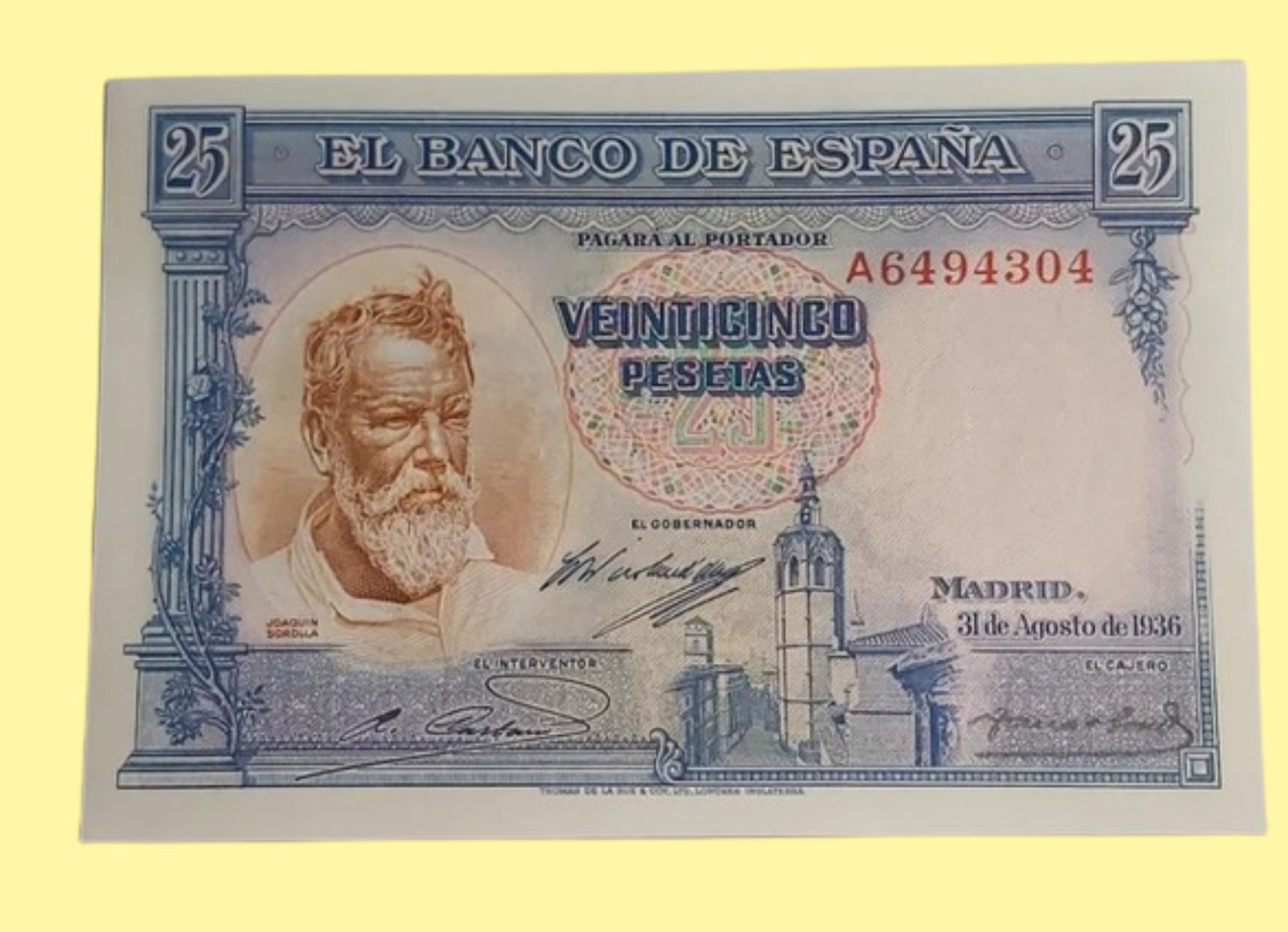 Billete de 25 pesetas de Joaquín Sorolla