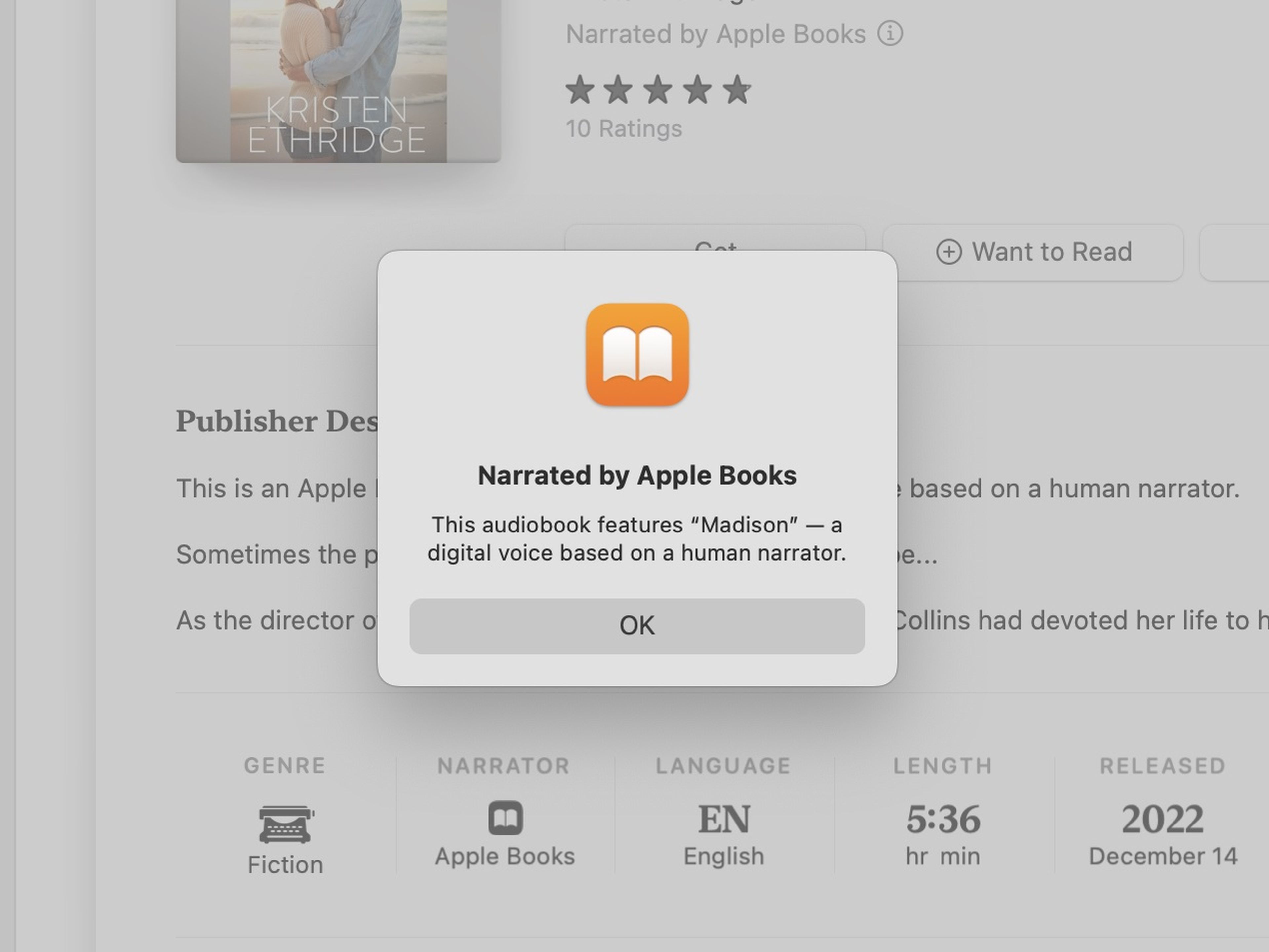 Una captura de pantalla de la nueva funcionalidad de Apple Books.