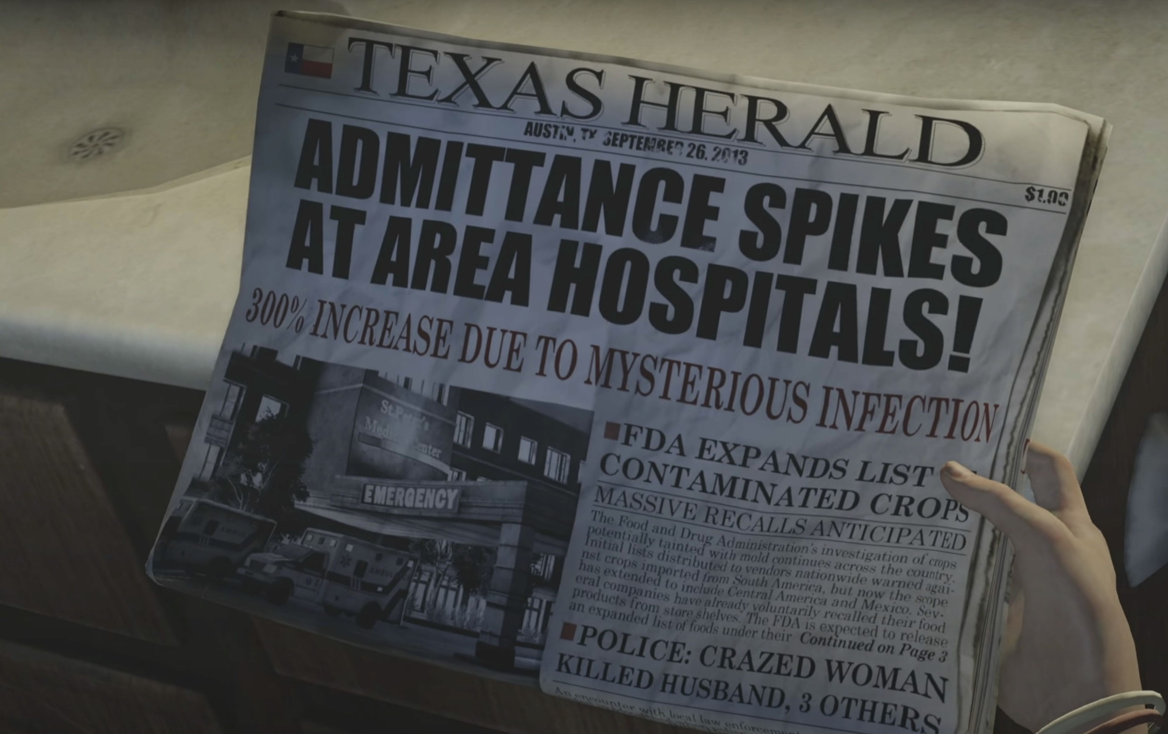 Un periódico del principio de 'The Last of Us' muestra que la acción del juego se ambienta en 2013.