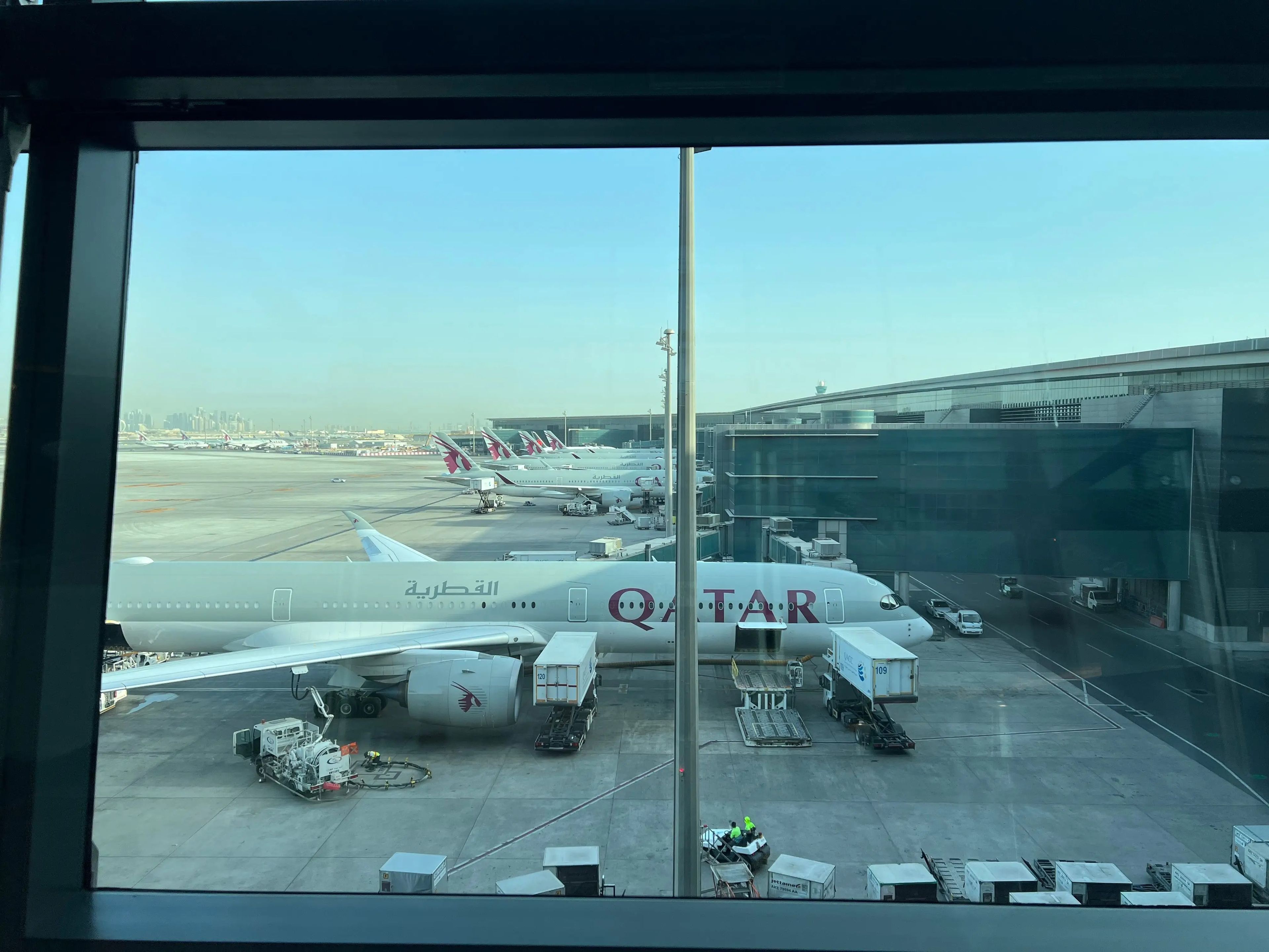 A Qatar Airways plane in the Doha Airport.