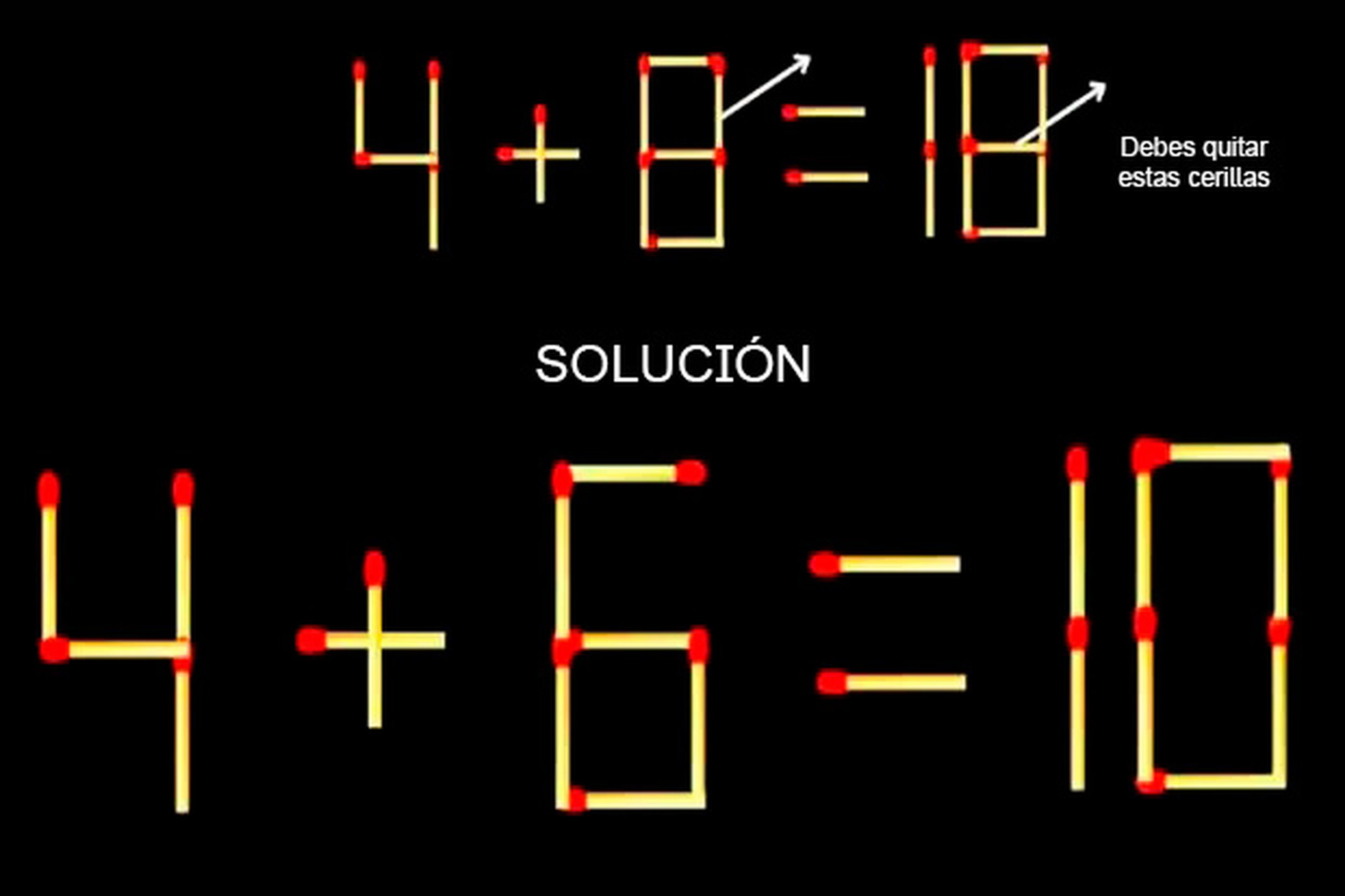 Reto visual elimina dos cerillas para corregir la ecuación