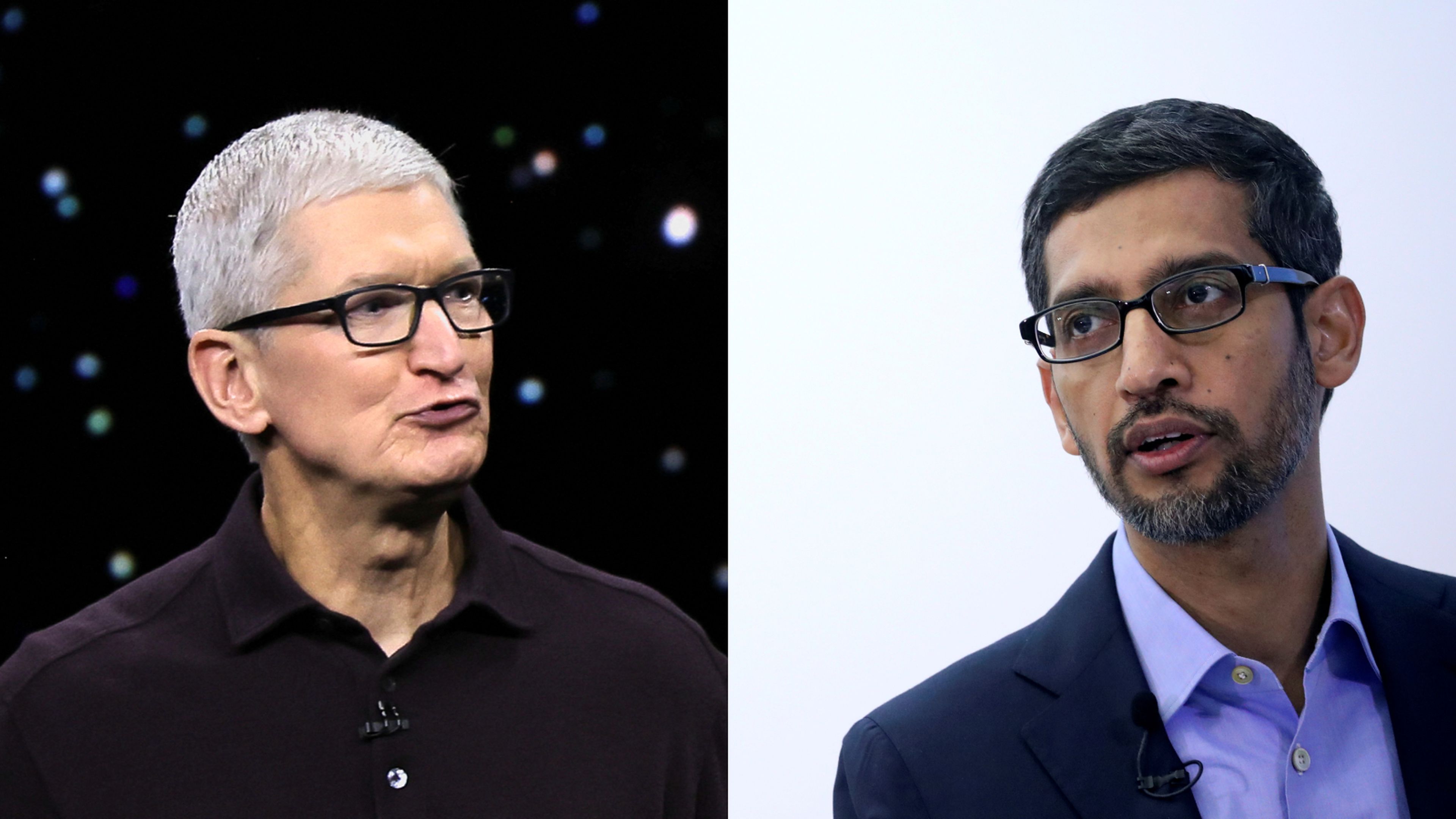 Tim Cook, CEO de Apple, y Sundar Pichai, CEO de Google