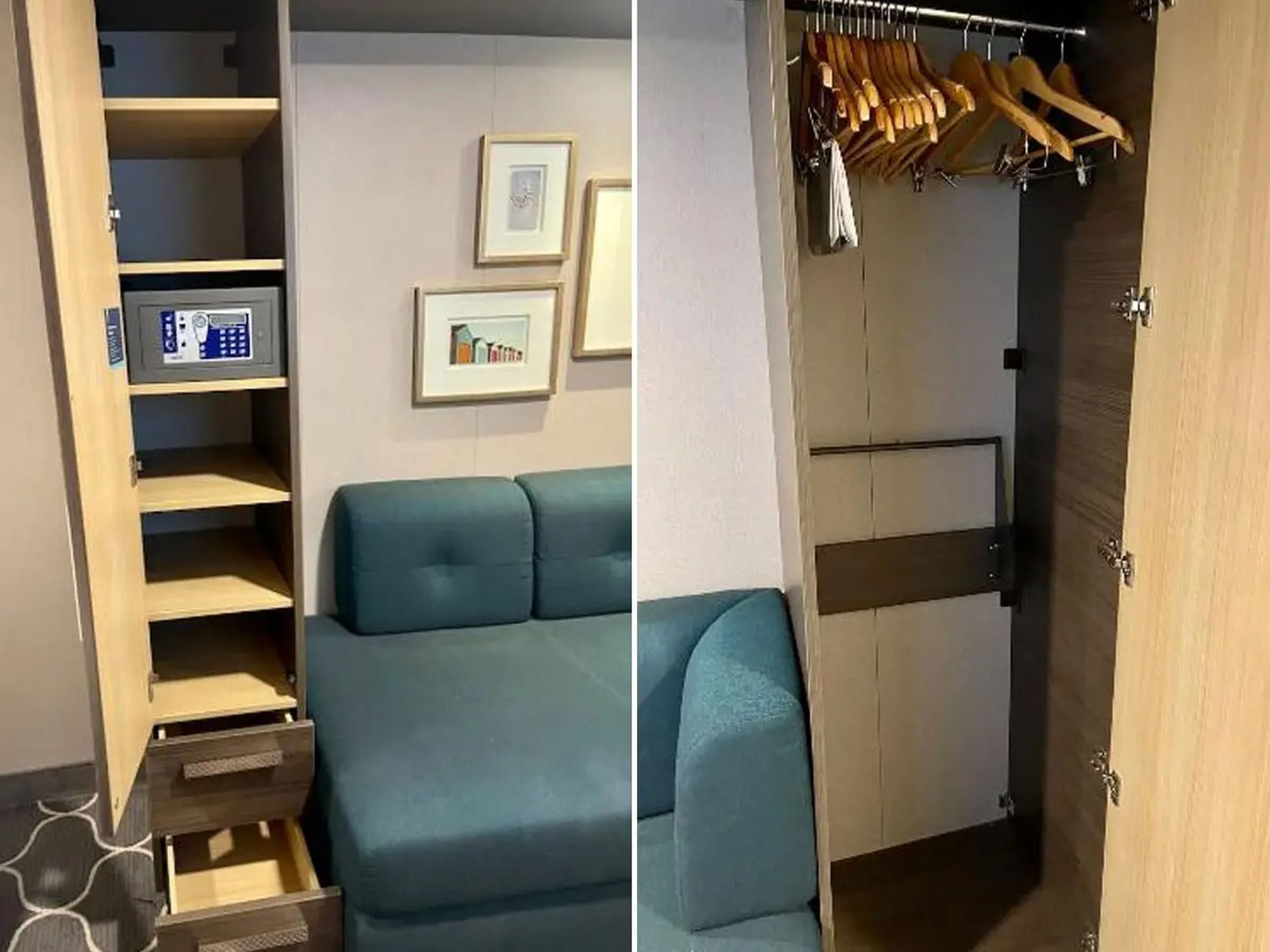 cut out drawers and closet with hangers at symphony of the seas (interior room)