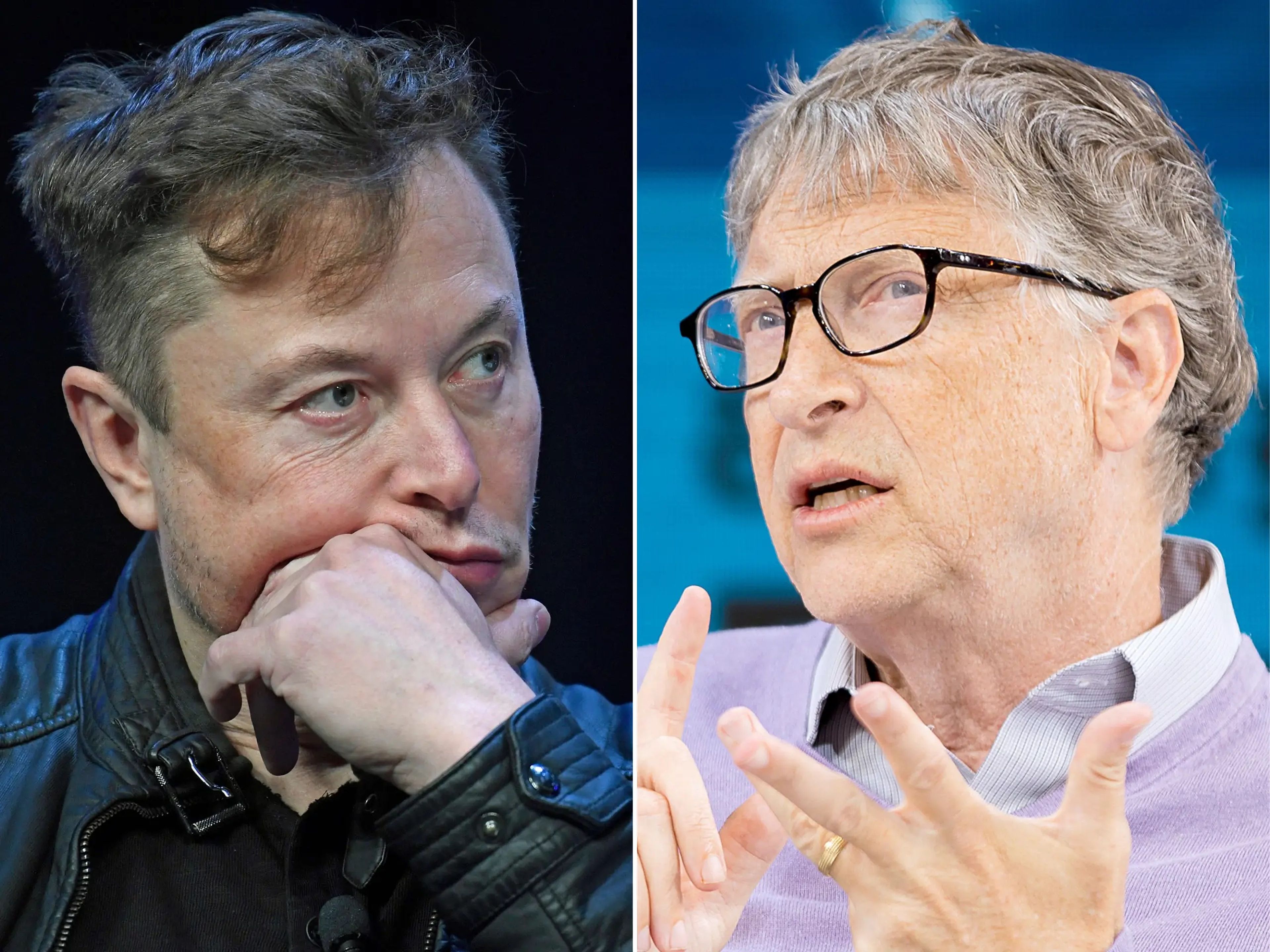 Elon Musk, CEO de Twitter y Tesla (izquierda) y Bill Gates, cofundador de Microsoft y filántropo (derecha).