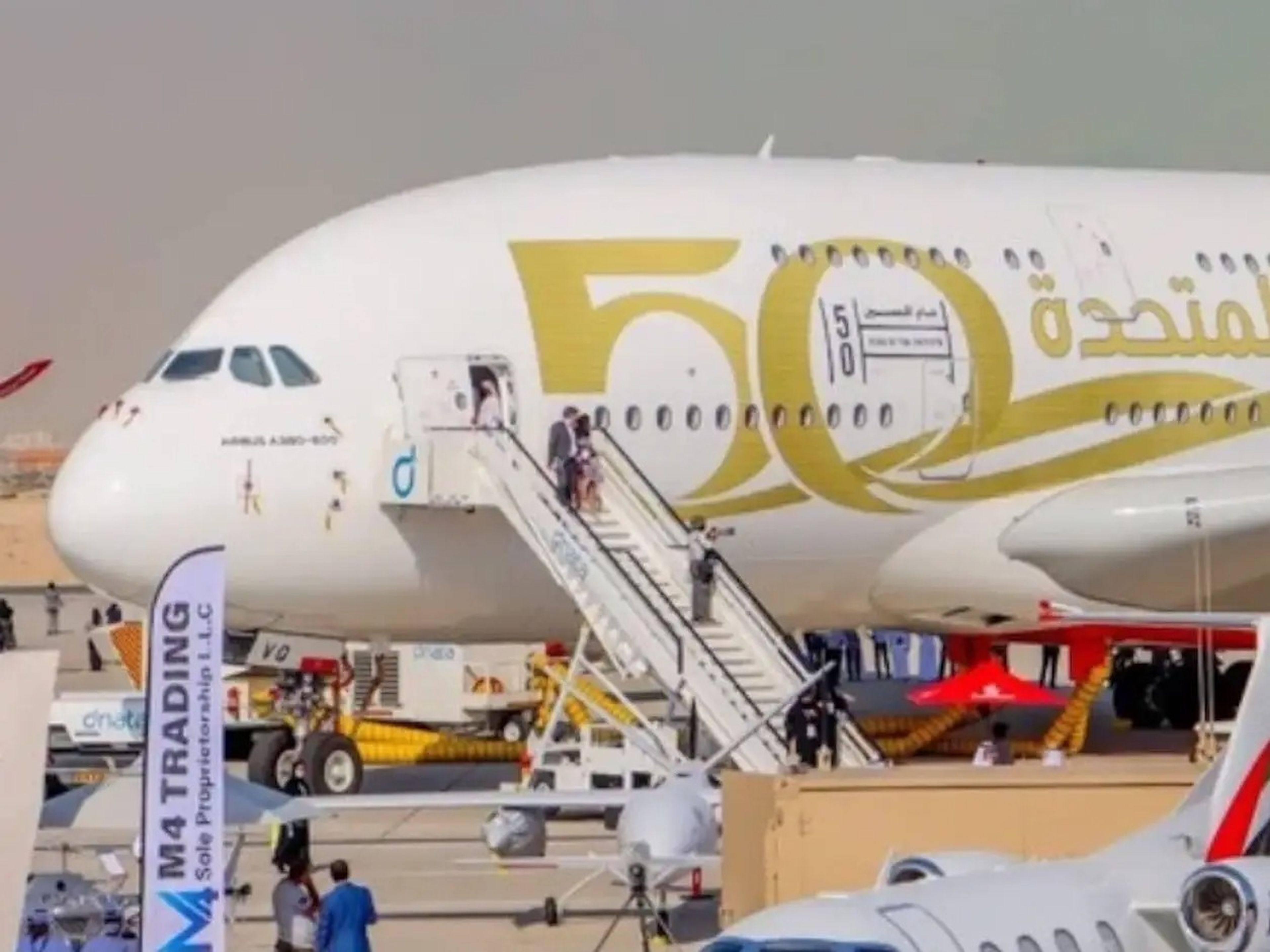 El A380 de Emirates en el Salón Aeronáutico de Dubái.