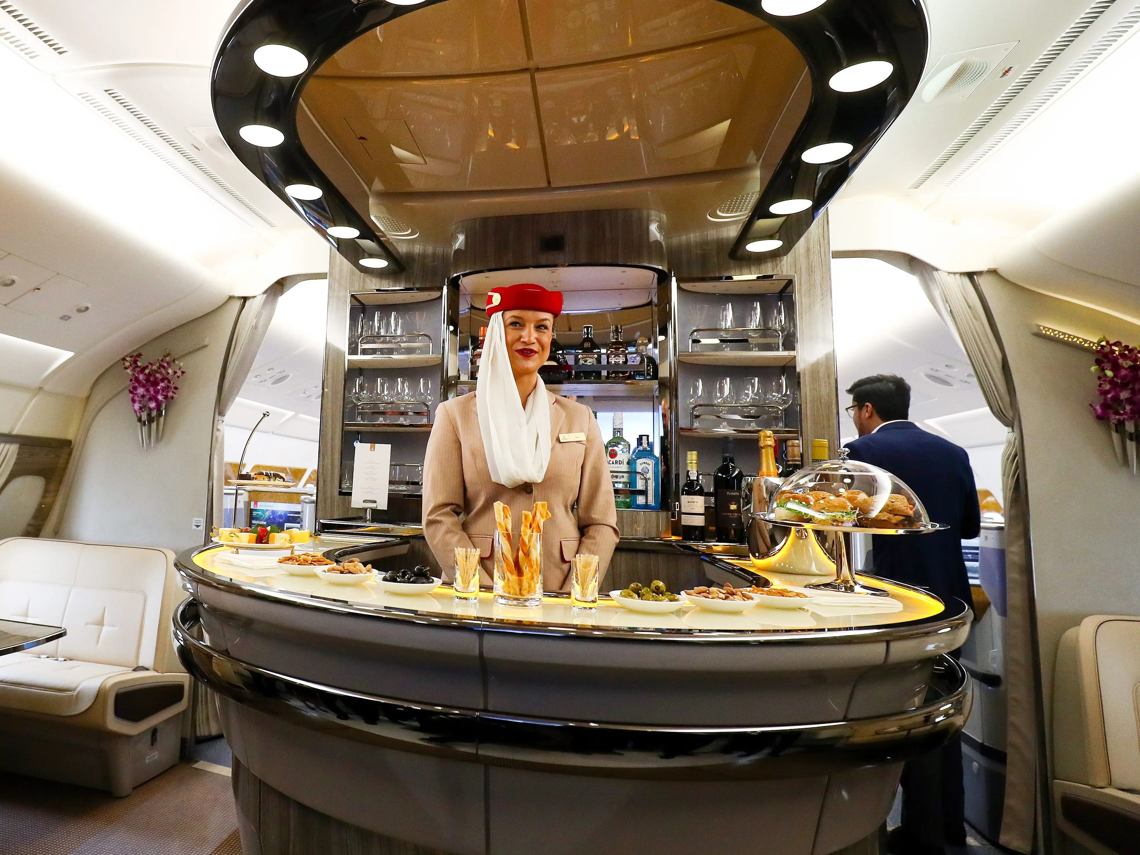 La cabina de primera clase de un A380 de Emirates.