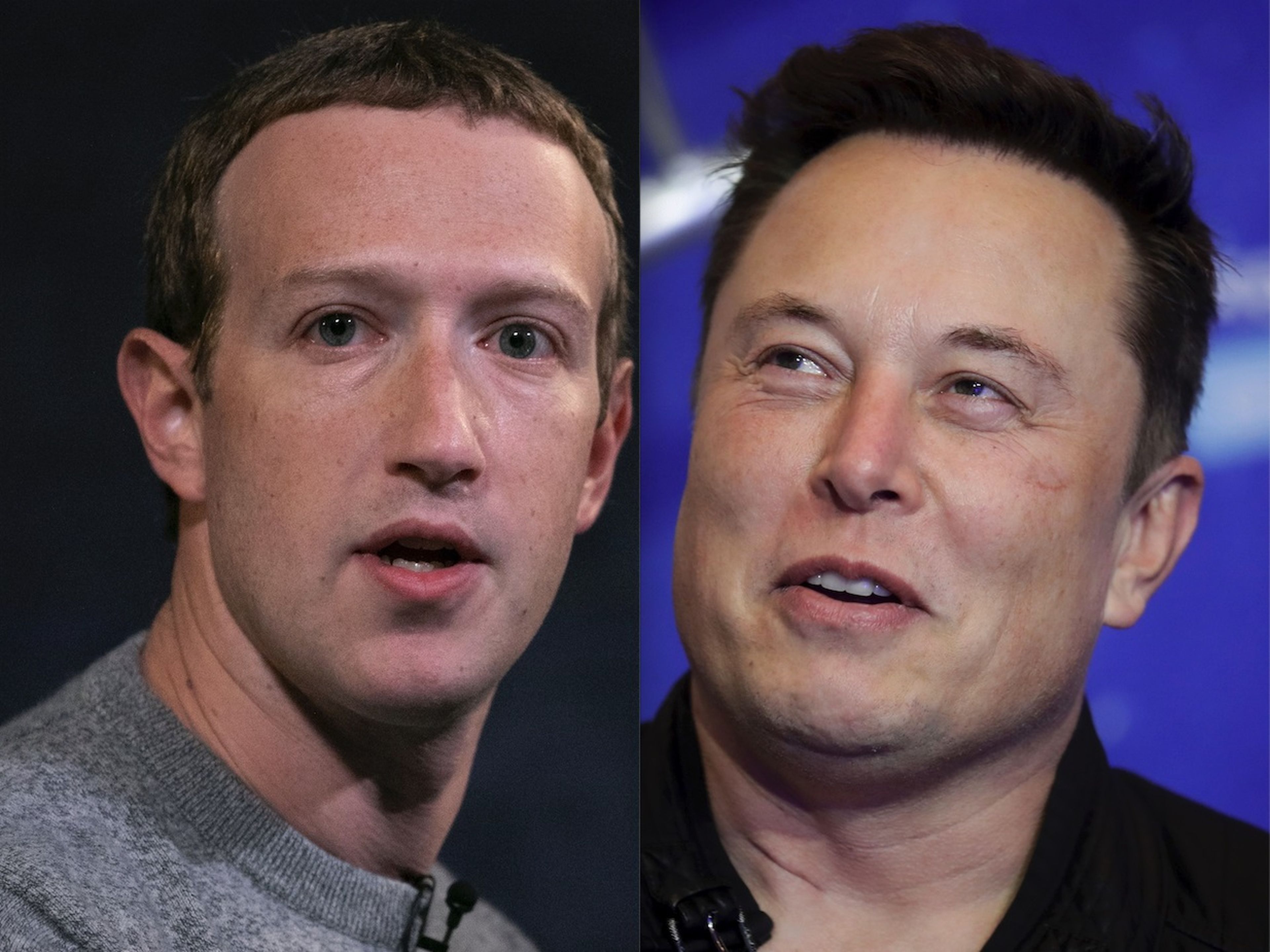 Mark Zuckerberg, CEO de la matriz de Facebook (izquierda), y Elon Musk, CEO de Twitter.