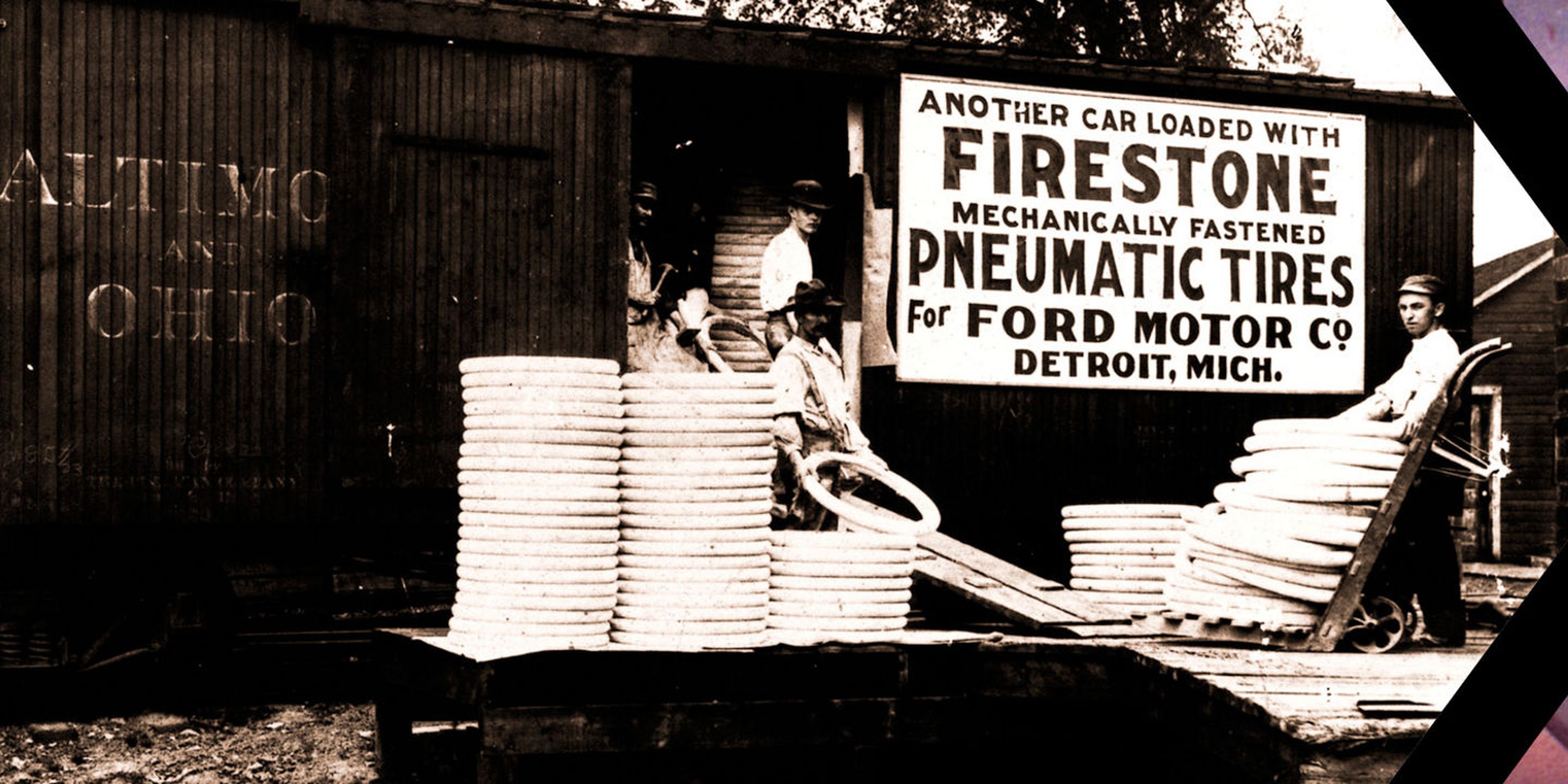 Venta de neumáticos Firestone en 1906. 