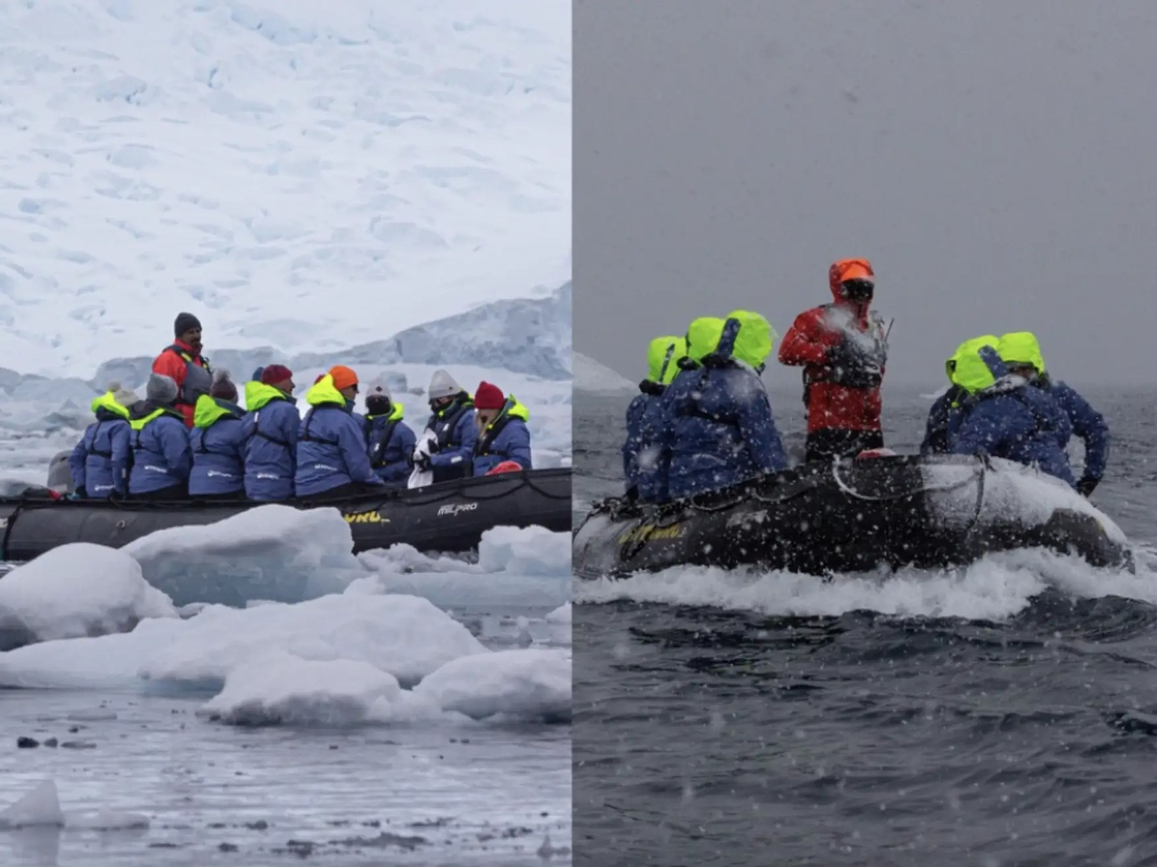 Estas fotos, tomadas con 25 minutos de diferencia, muestran el reciente viaje de la autora a la Antártida en barco. 