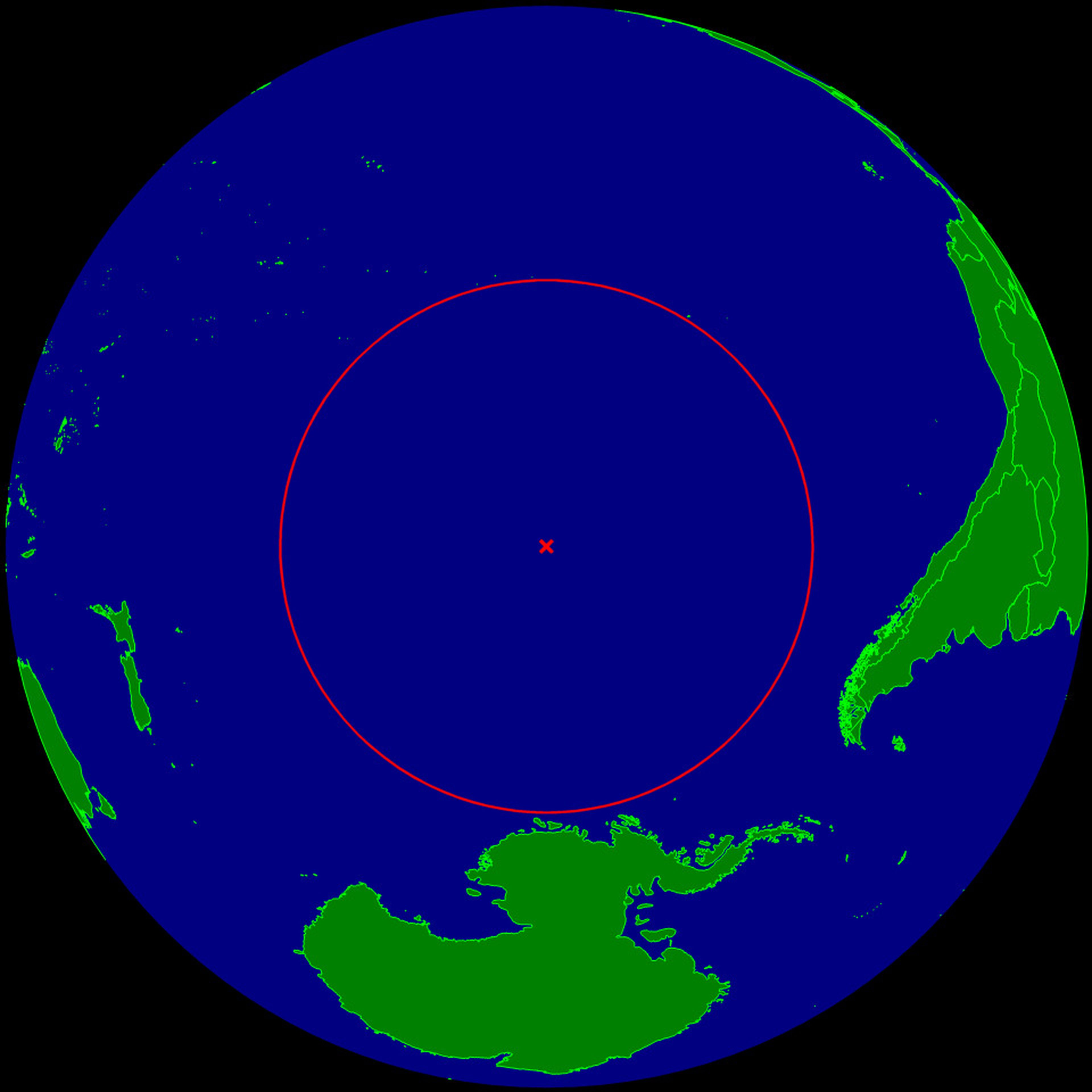 Localización del polo de inaccesibilidad del Pacífico, también conocido como punto Nemo.