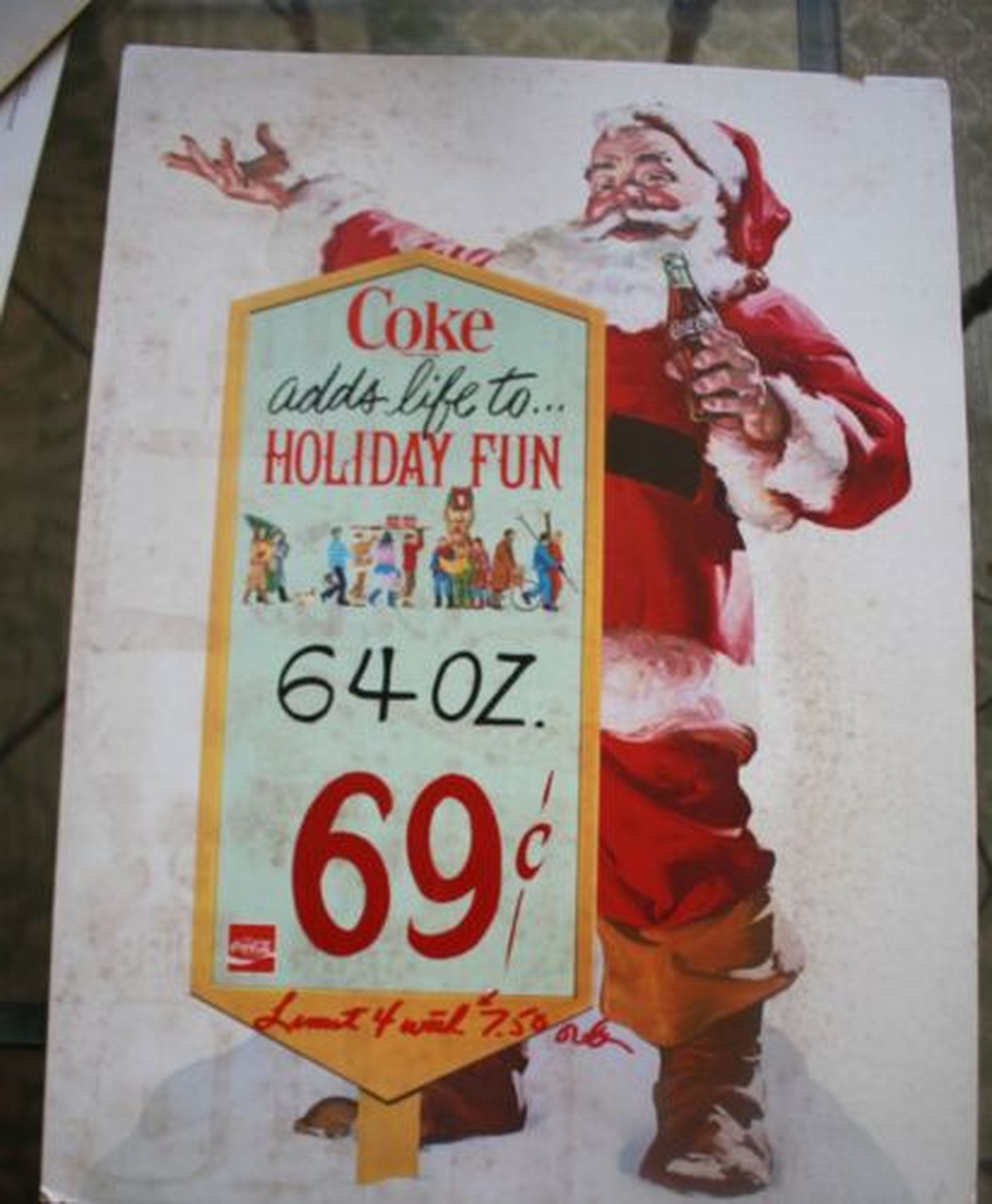 Cartel publicitario de Coca-Cola edición navidad de los años 70.