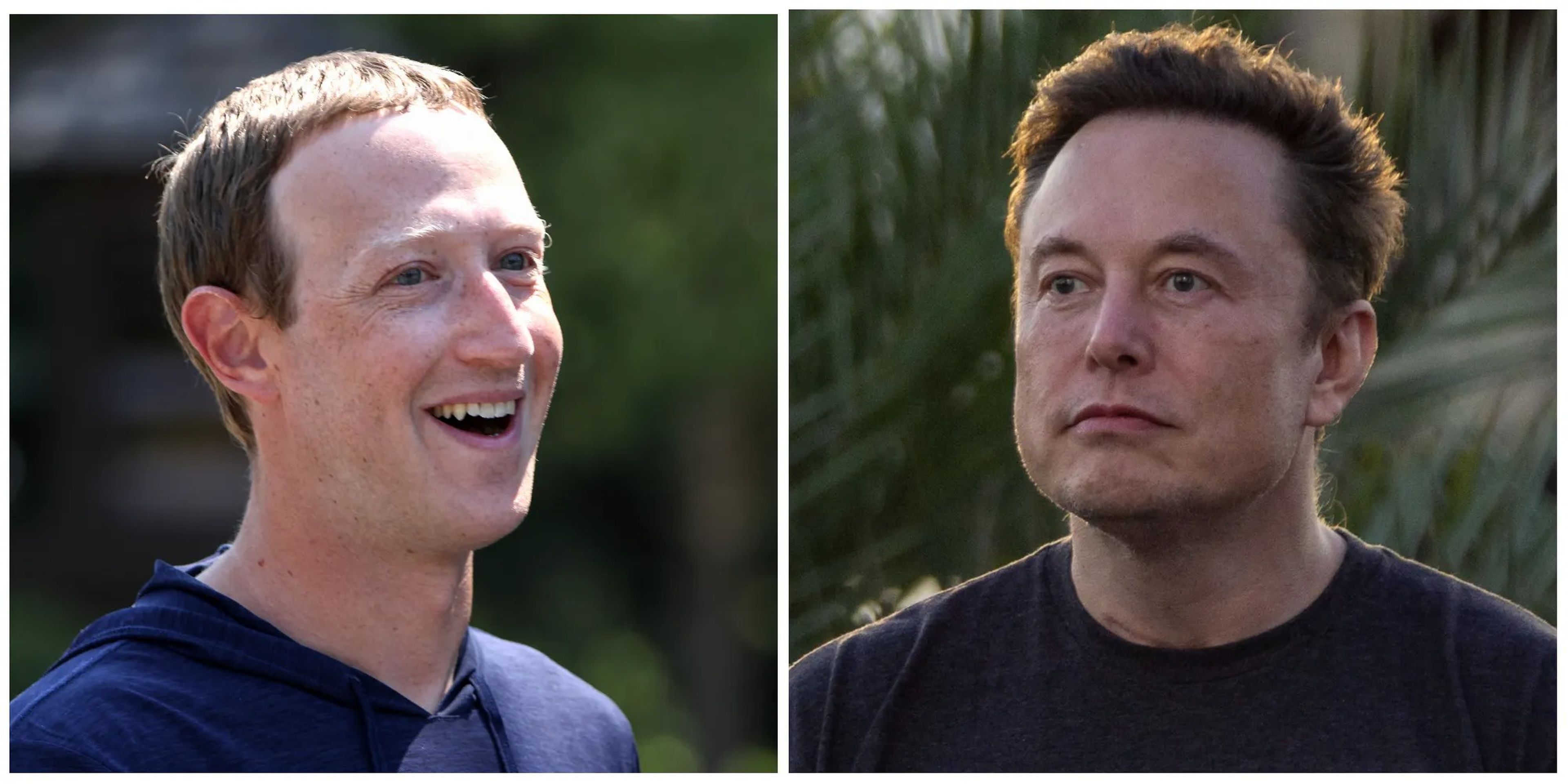 Mark Zuckerberg, CEO de la matriz de Facebook (izquierda) y Elon Musk, CEO de Twitter.