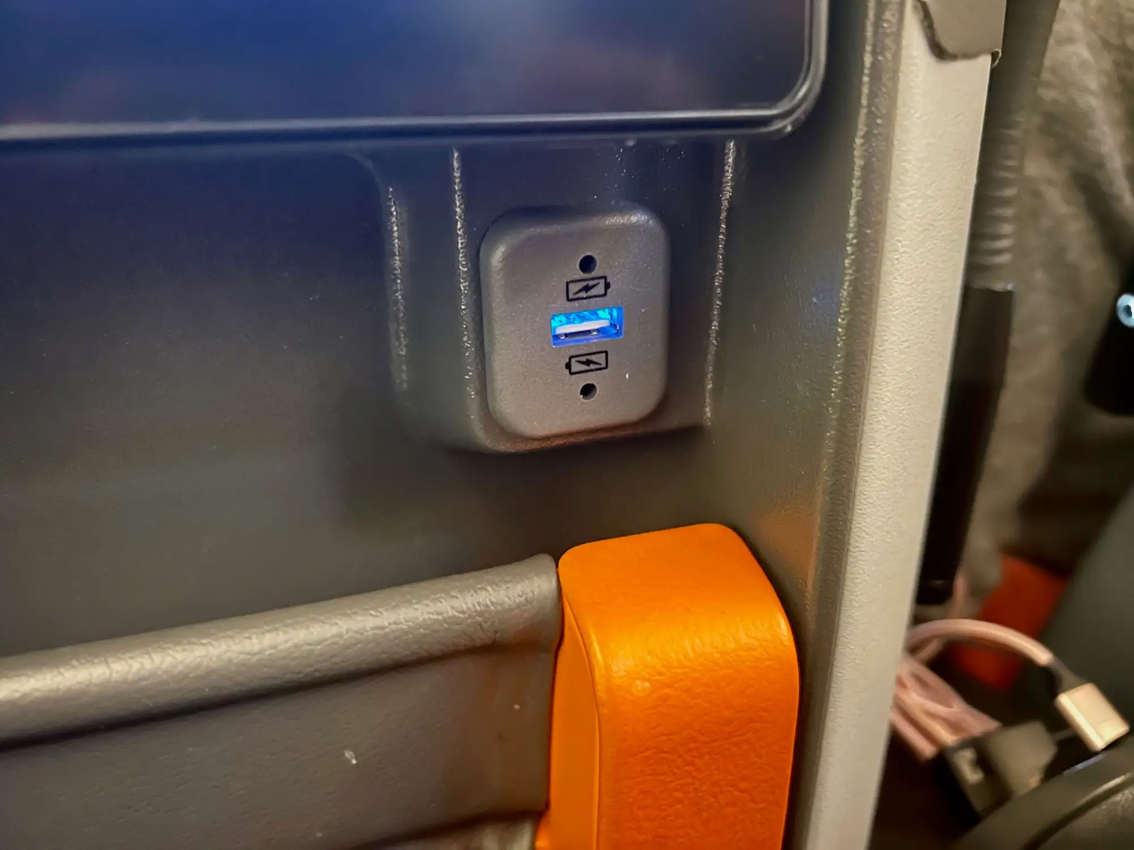 The USB on the seatback screen in Singapore's premium economy.