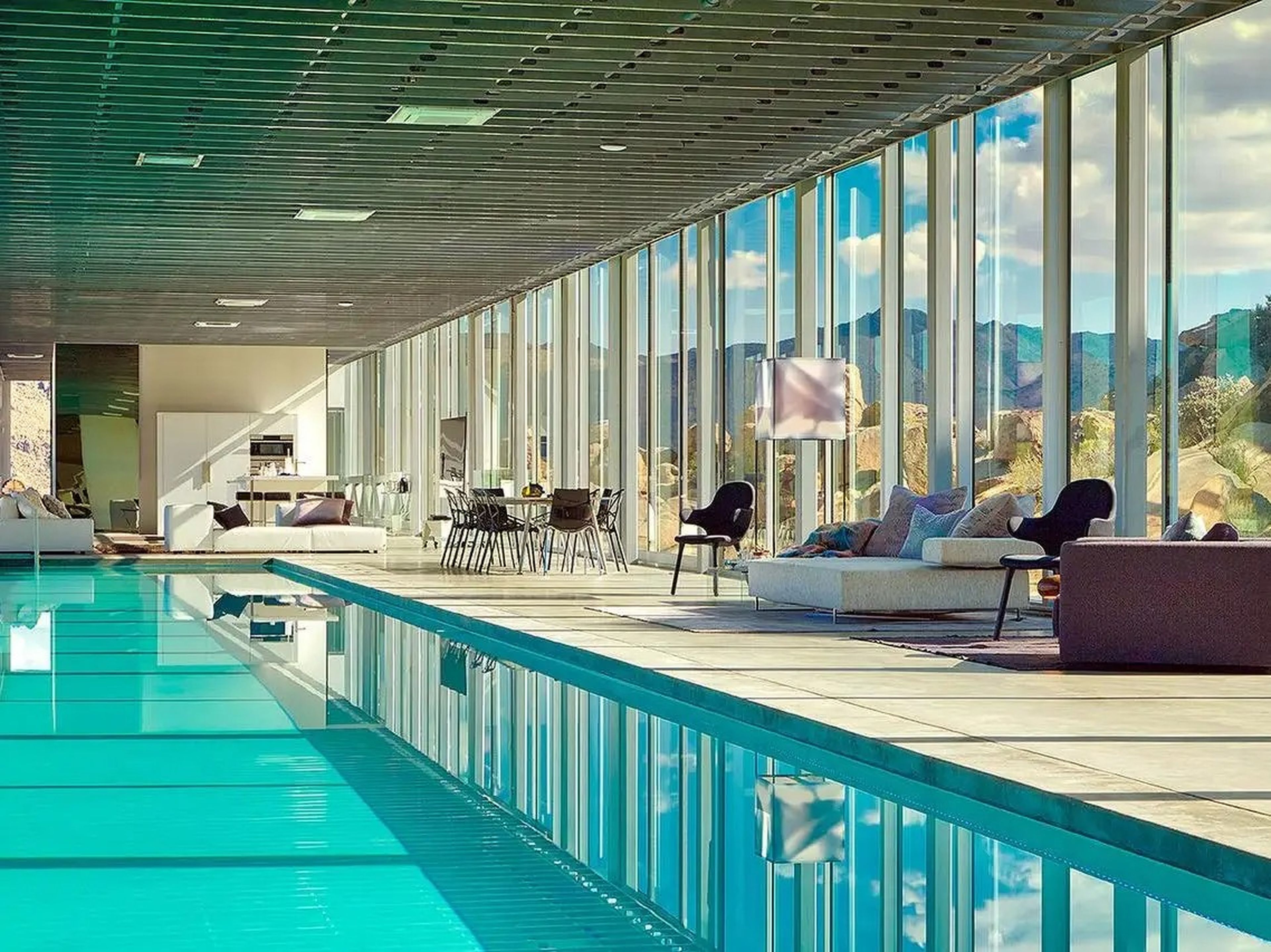 view of indoor heated pool Airbnb Joshua Tree California