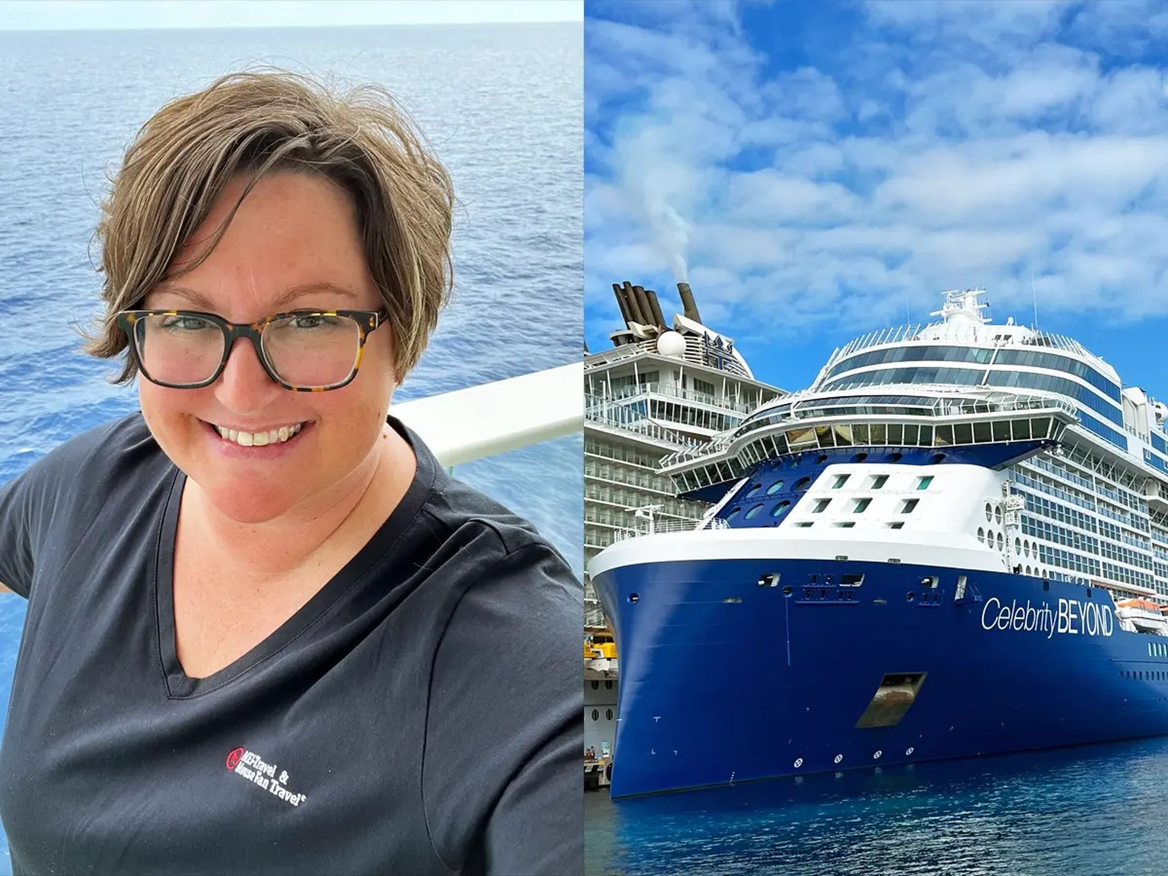Author posing on cruise, cruise ship