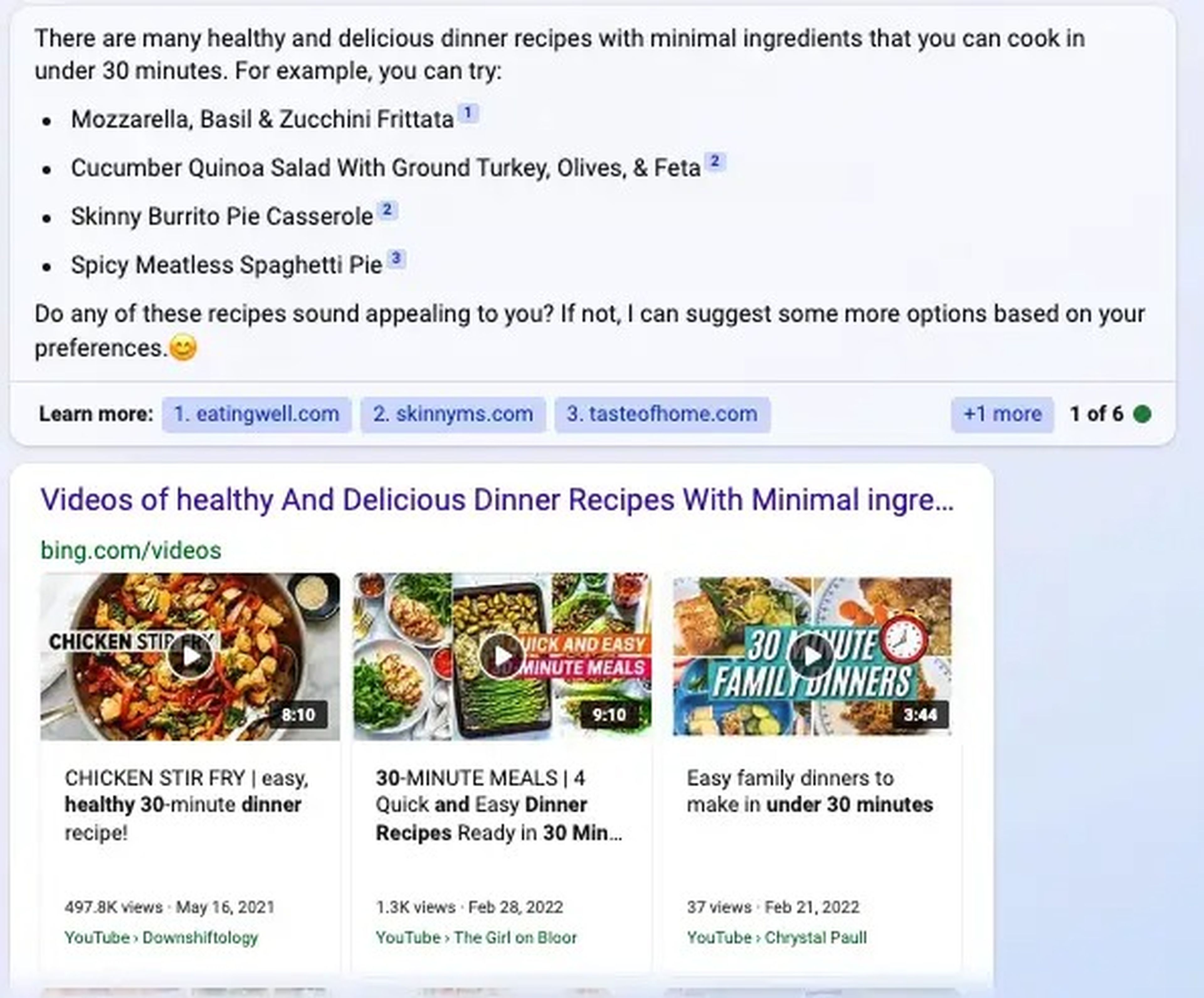 Modo equilibrado de Bing: recetas sanas
