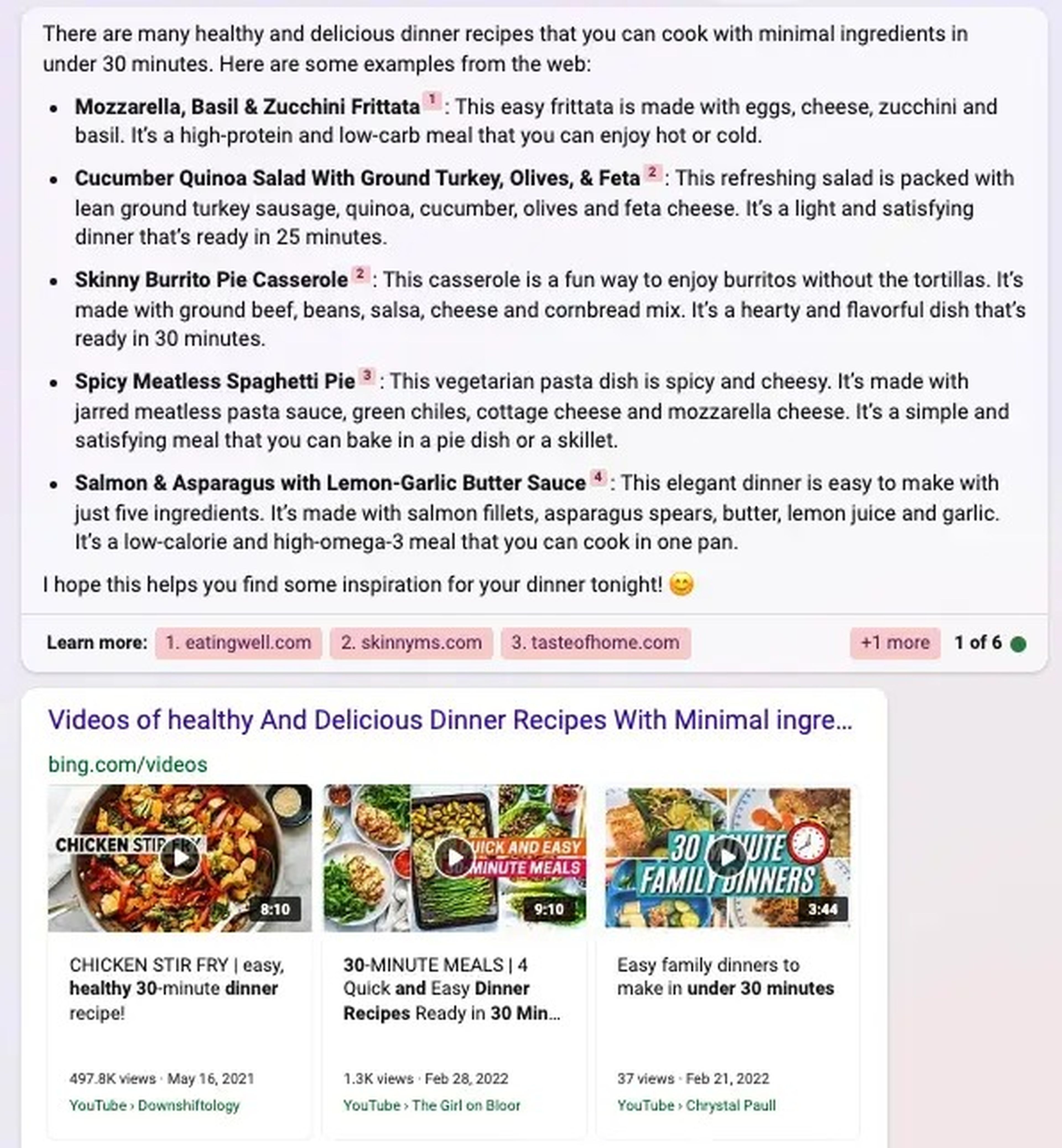 Modo creativo de Bing: recetas sanas