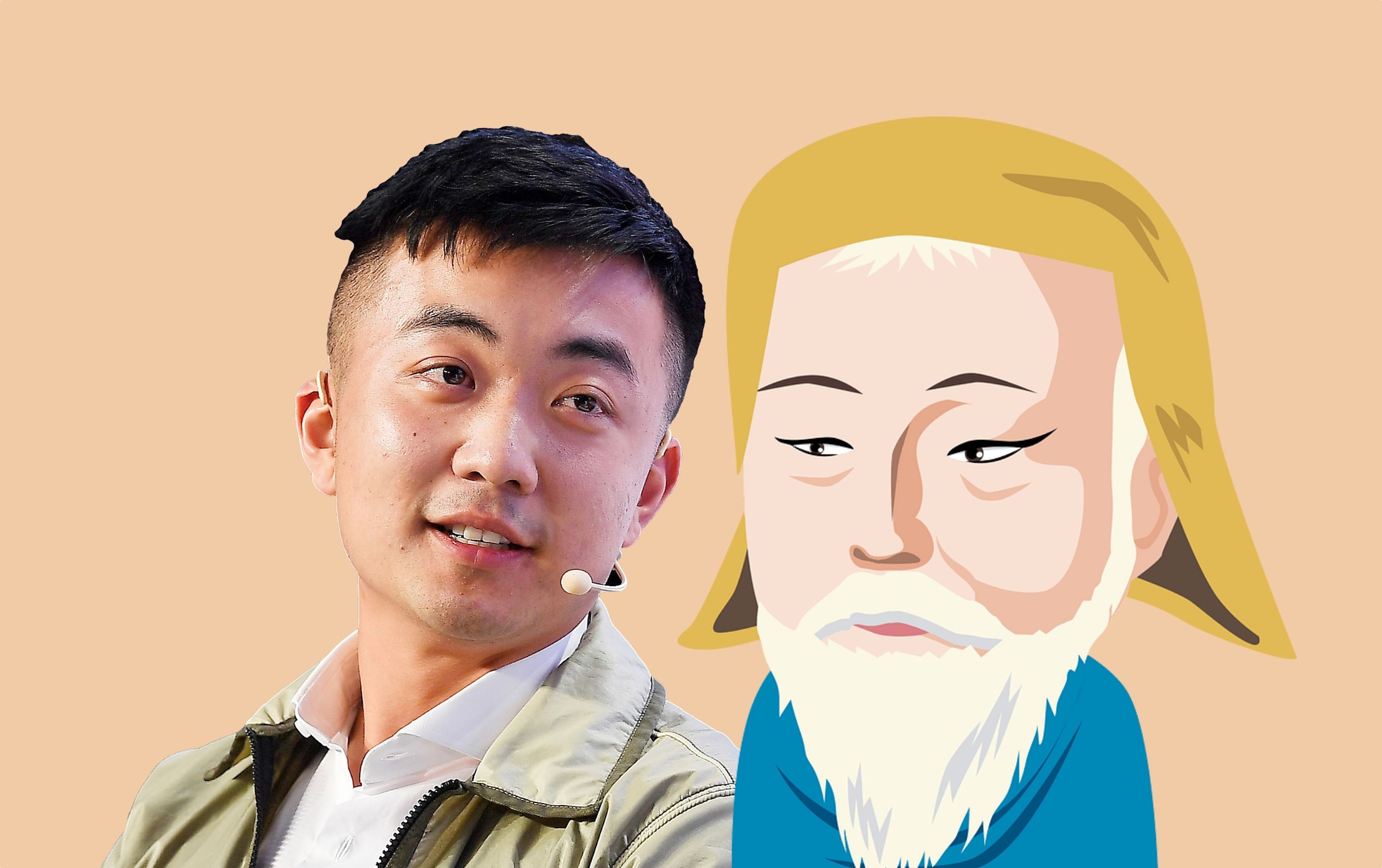 Carl Pei, CEO y fundador de Nothing, junto a una ilustración de Genghis Khan.