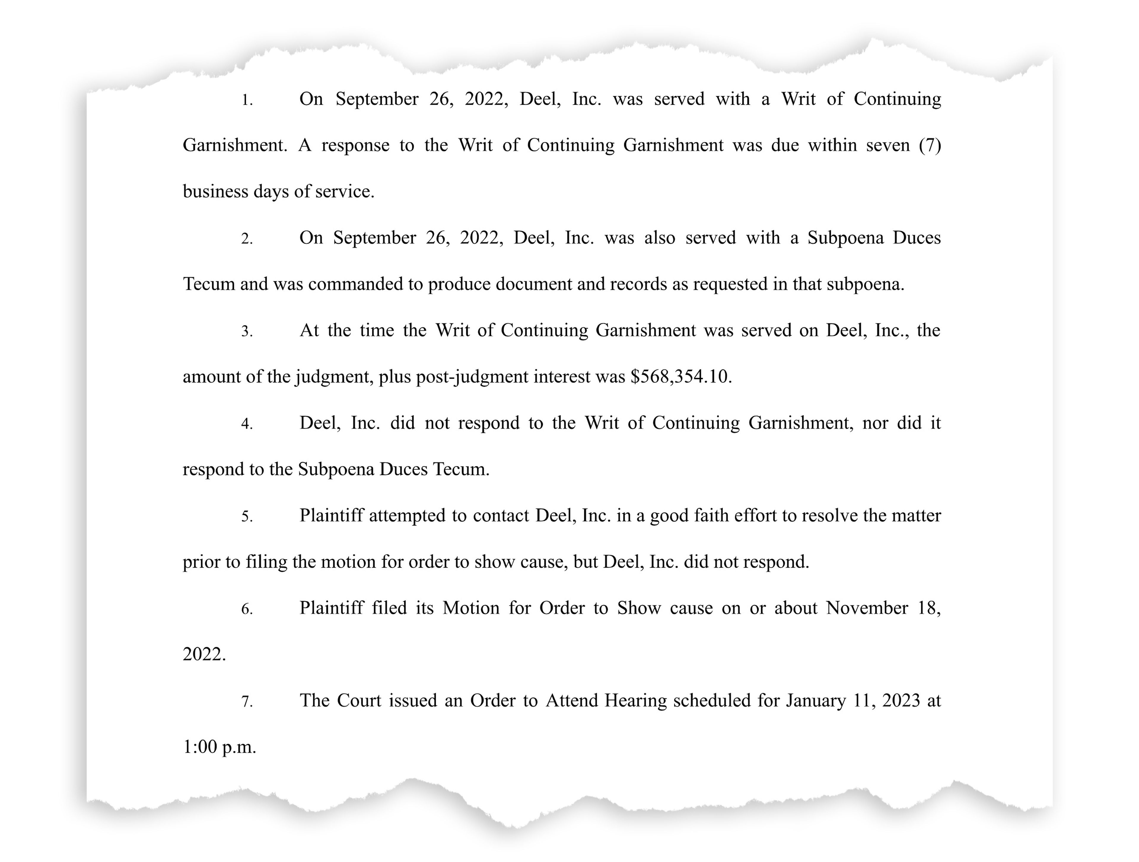 Deel no respondió a los múltiples intentos de ponerse en contacto con él en un caso de Utah, según muestran los archivos judiciales.