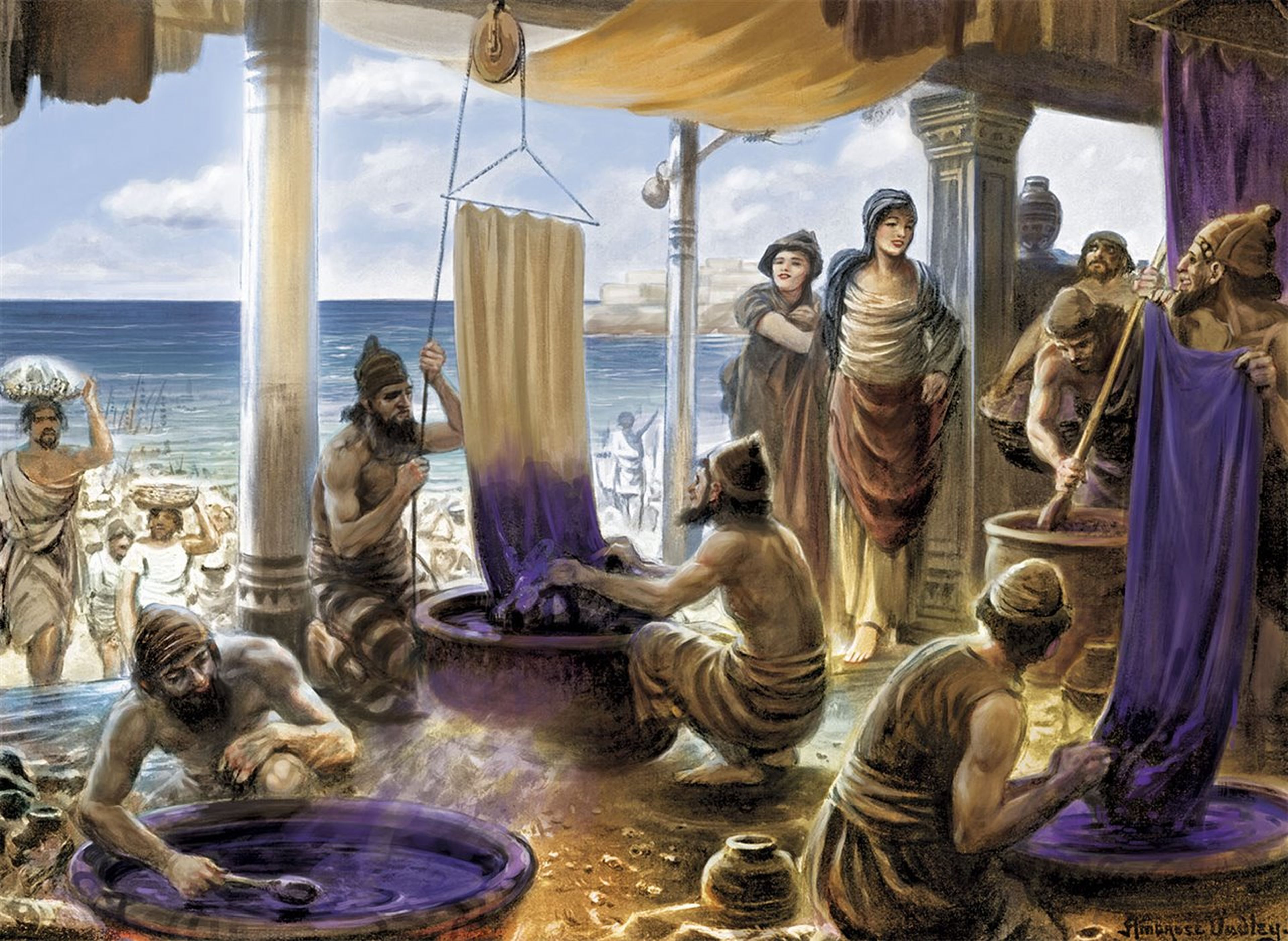 Fenicios usando púrpura de tiro para teñir