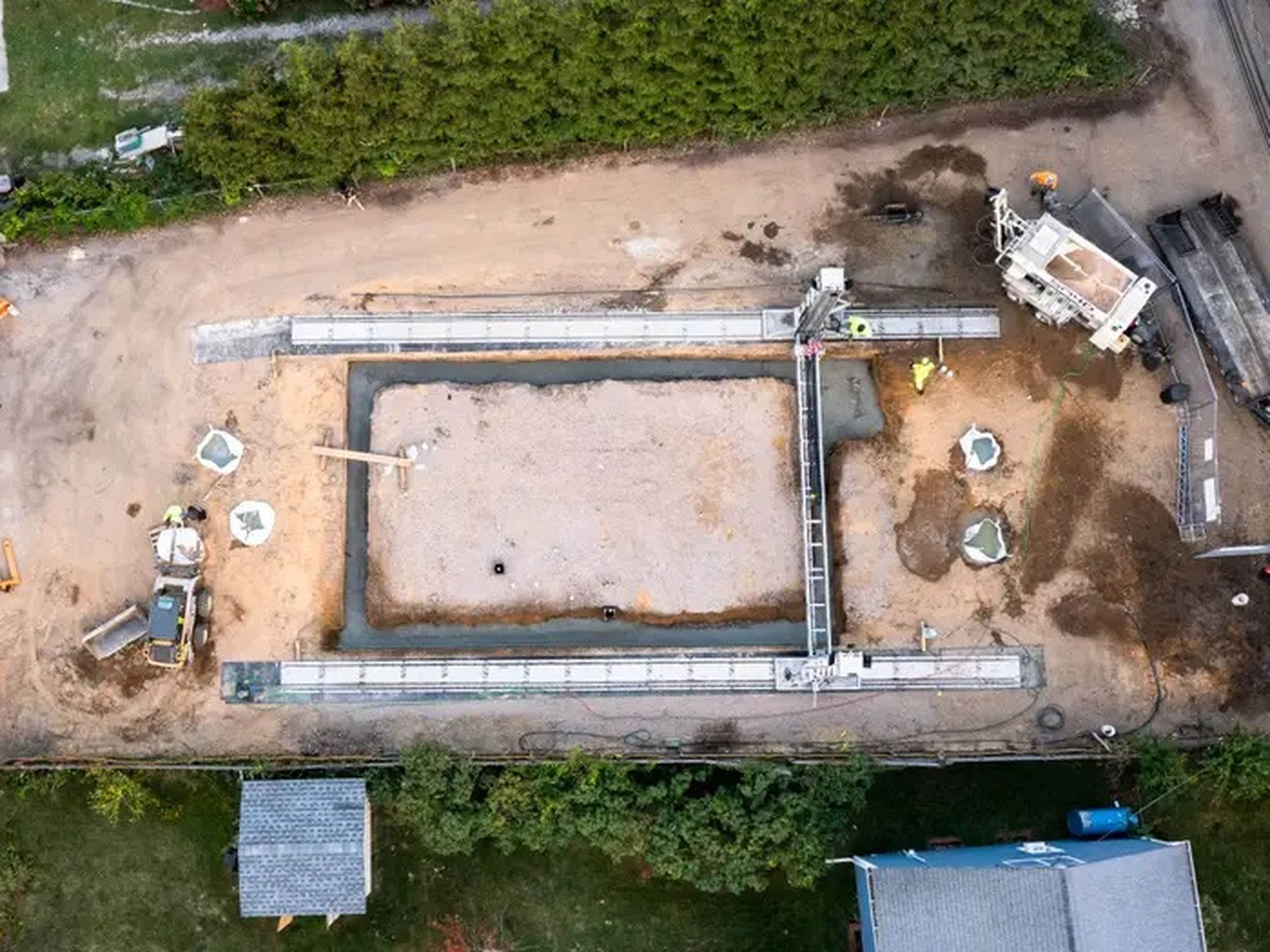 Imagen aérea de la construcción de la casa en 3D en Riverhead.