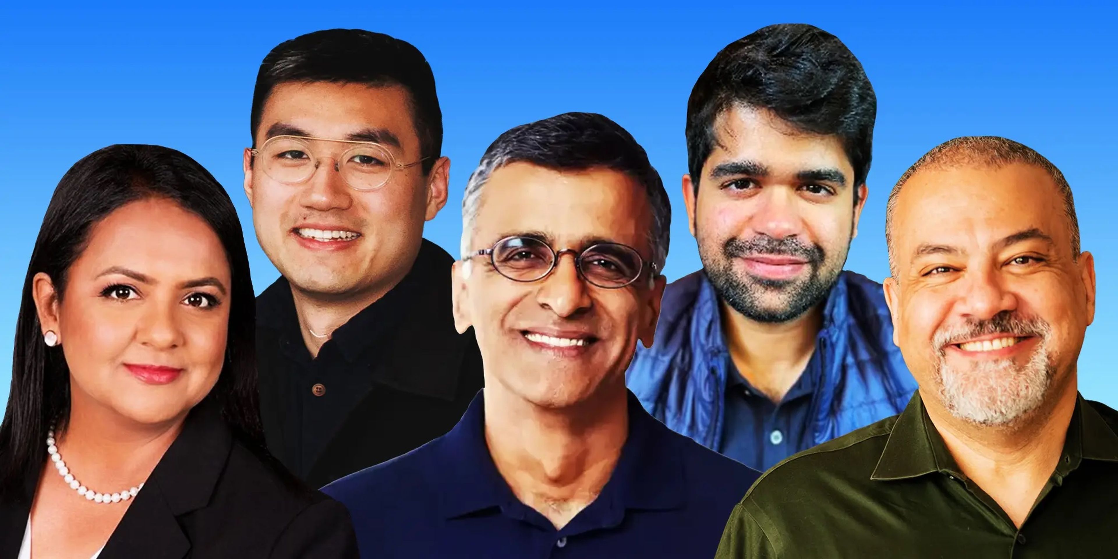 De izquierda a derecha: Uma Mahadevan, David Luan, Sridhar Ramaswamy, Aravind Srinivas y Amr Awadallah, fundadores de startups y exempleados de Google.