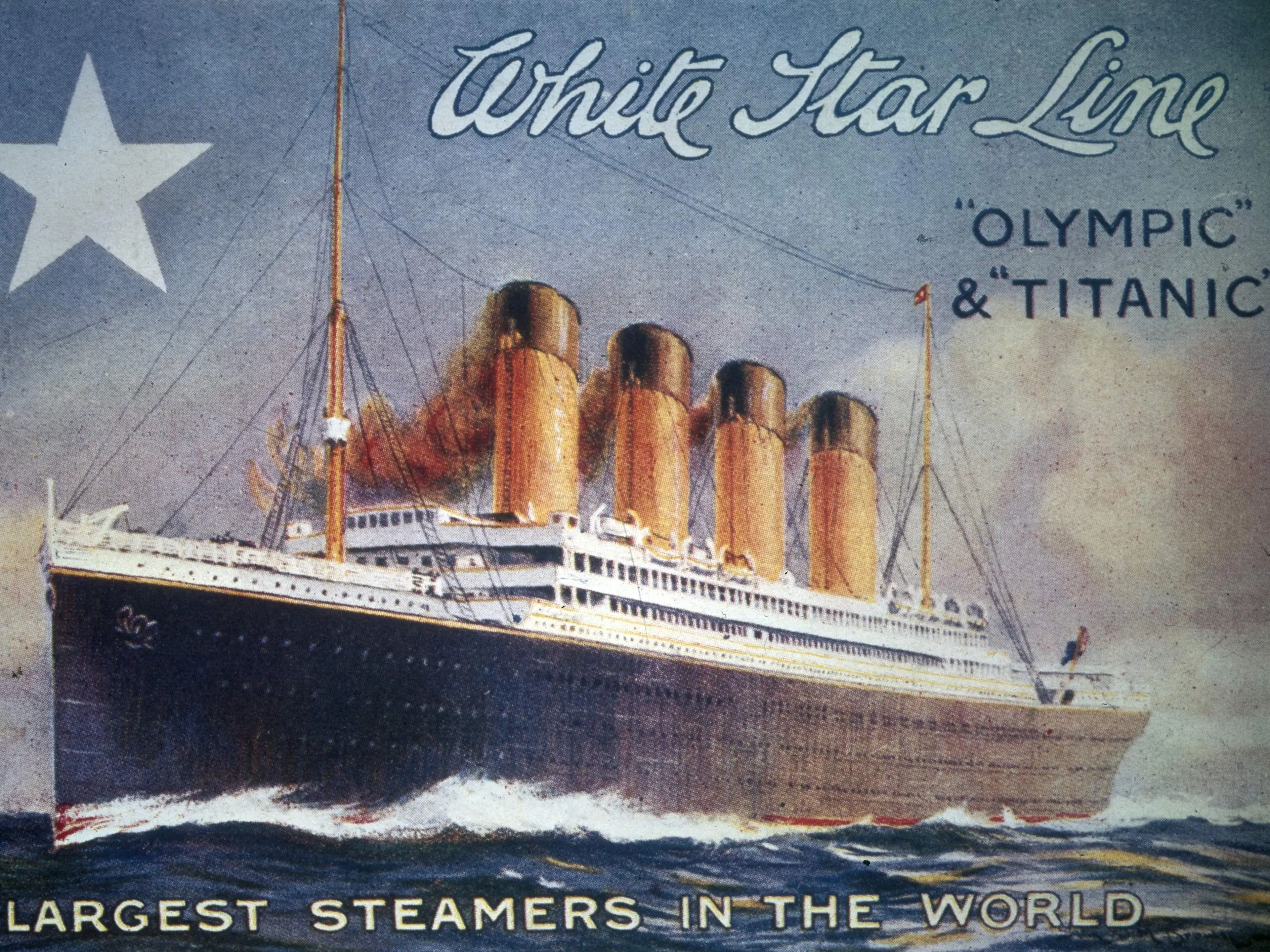 Folleto de la White Star Line británica sobre los transatlánticos Olympic y Titanic, hacia 1910.