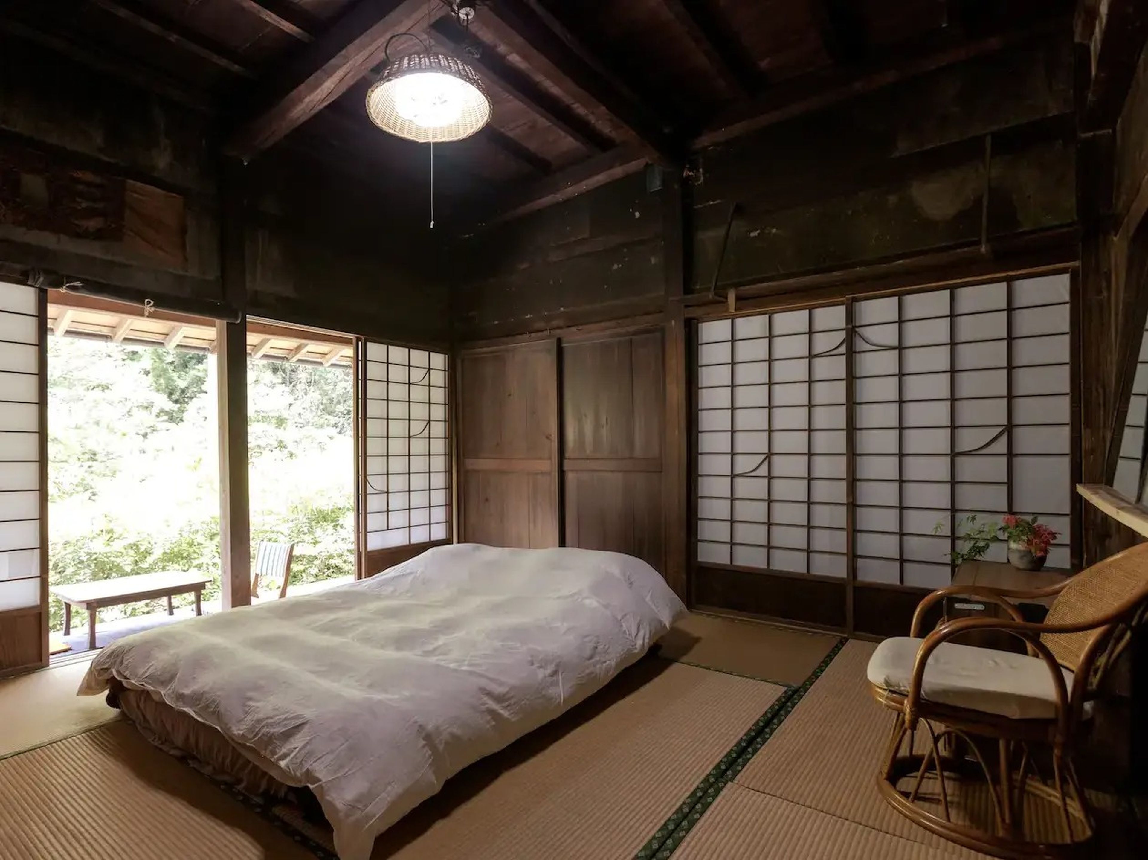 One of the bedrooms in the ryokan.