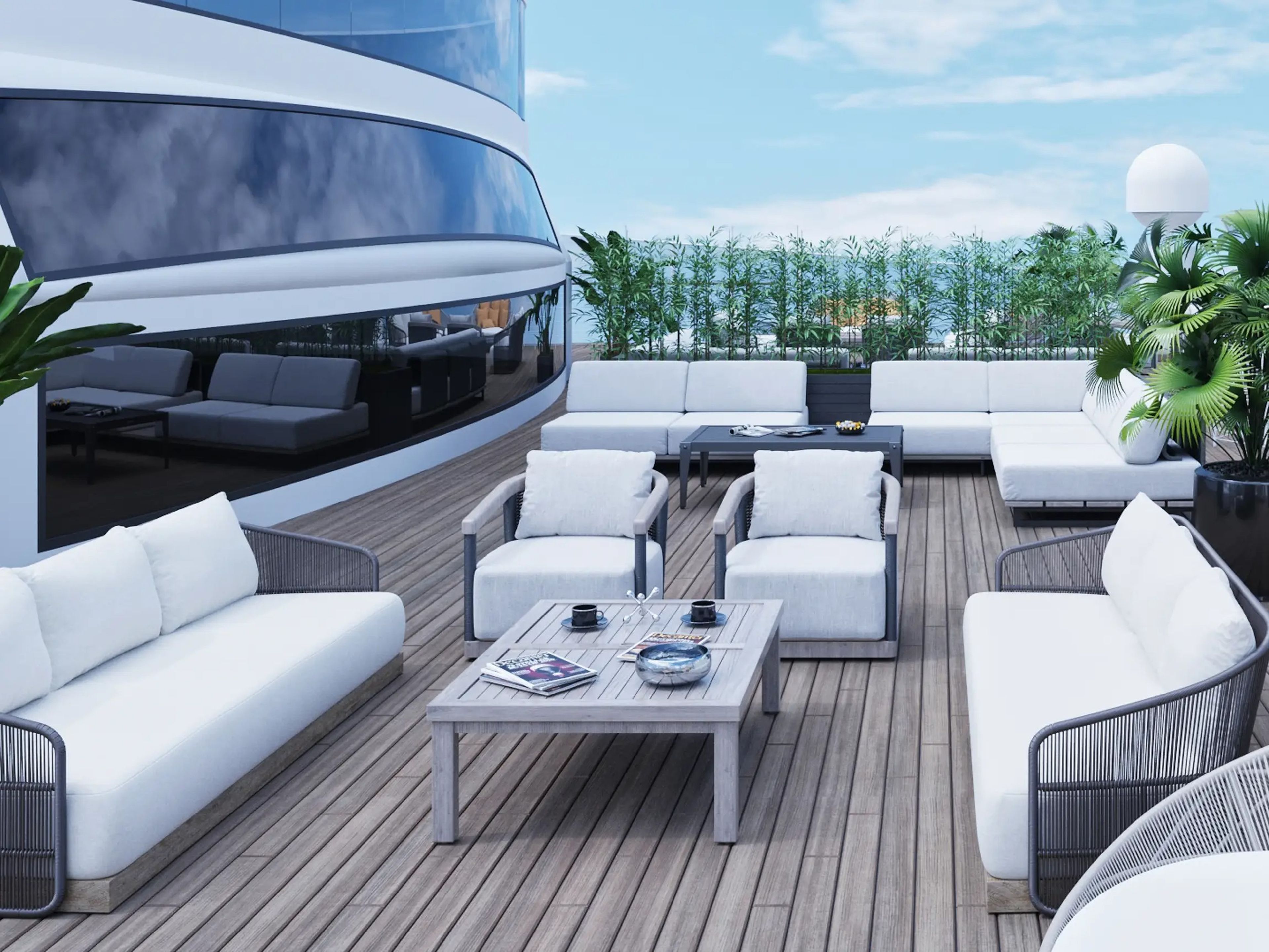 an outdoor lounge aboard the MV Gemini with Life at Sea Cruises.