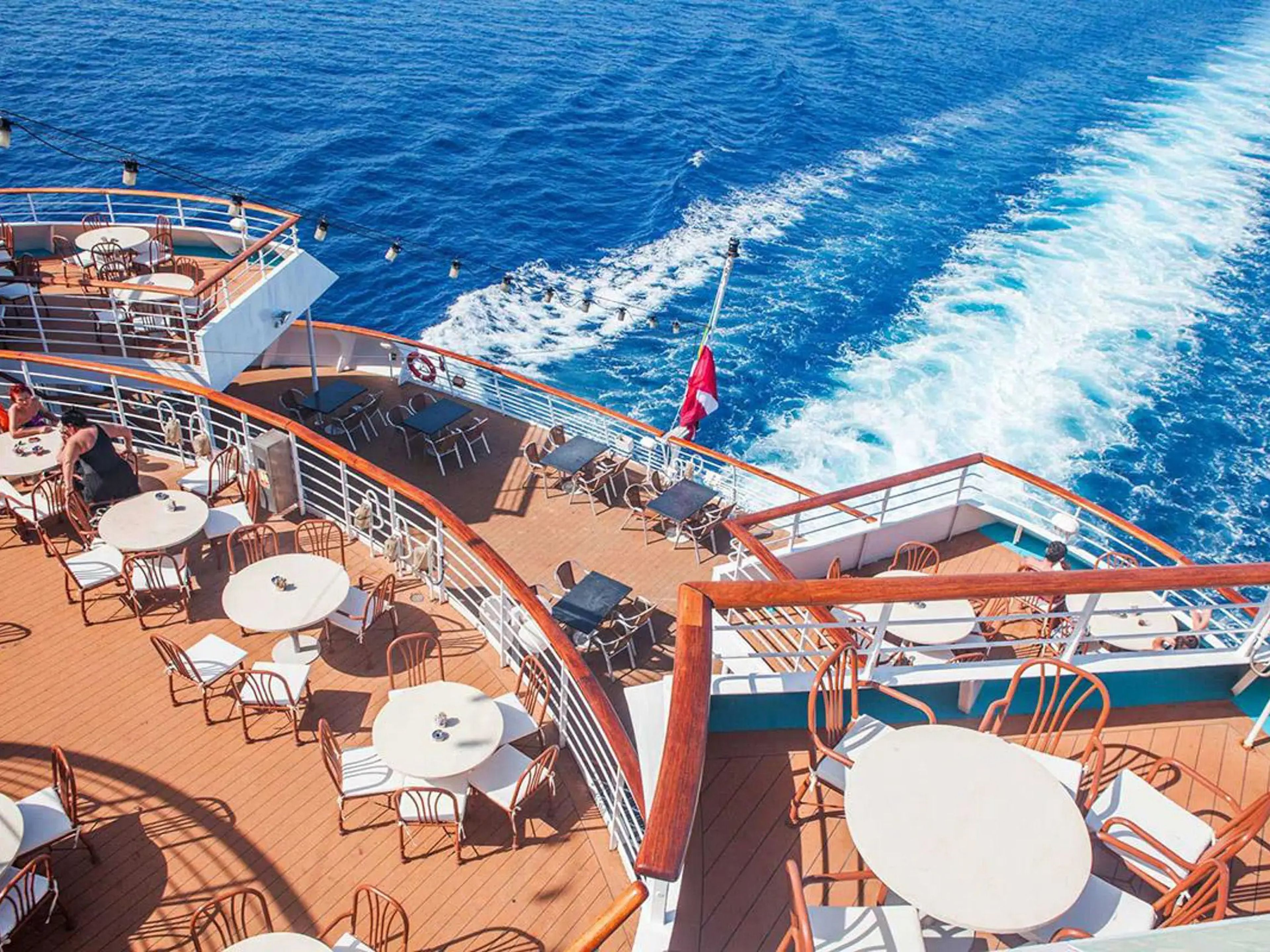 An outdoor lounge aboard the MV Gemini with Life at Sea Cruises
